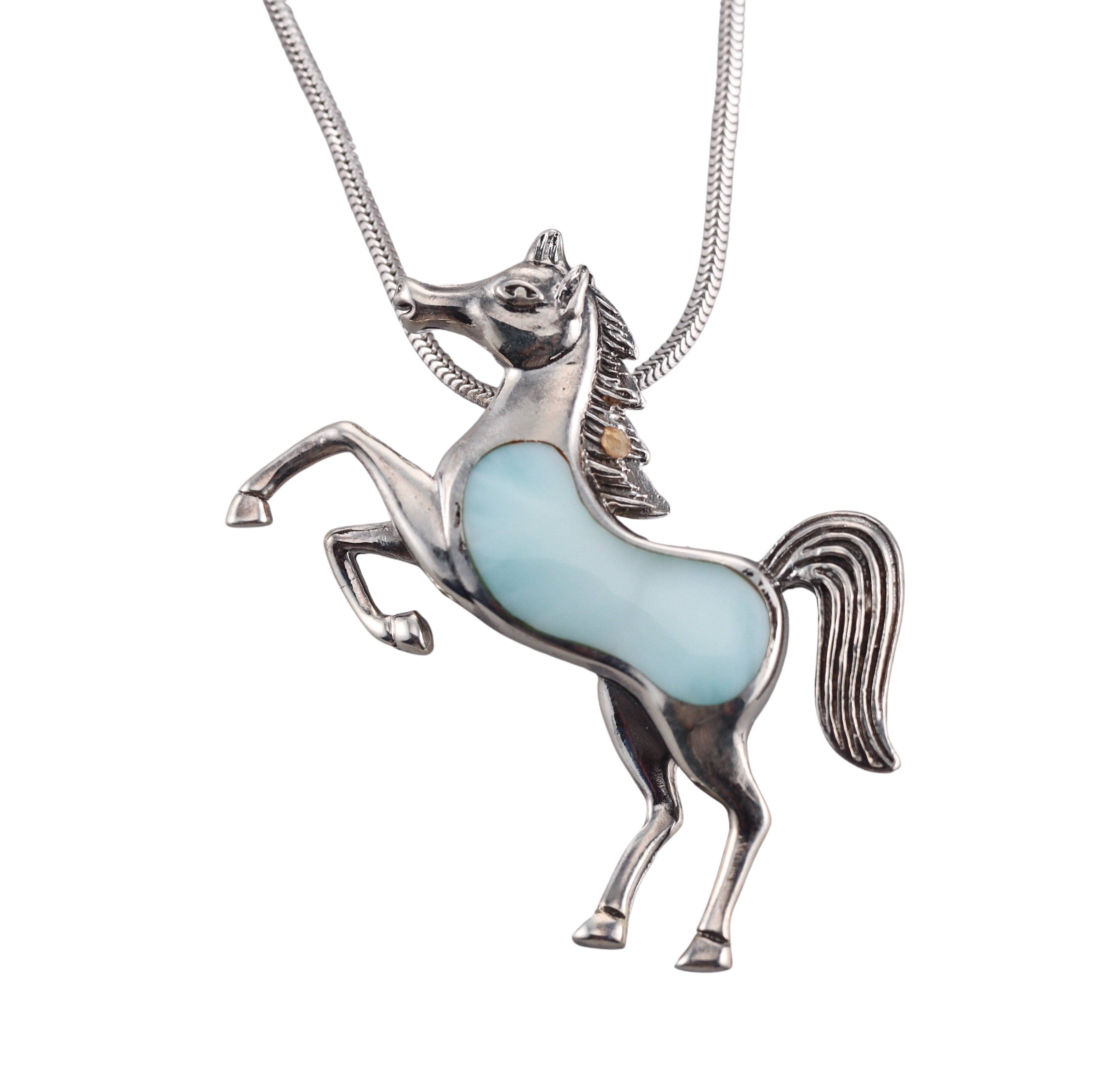 MarahLago Sterling Silver Larimar Horse Pendant Necklace Retail $341