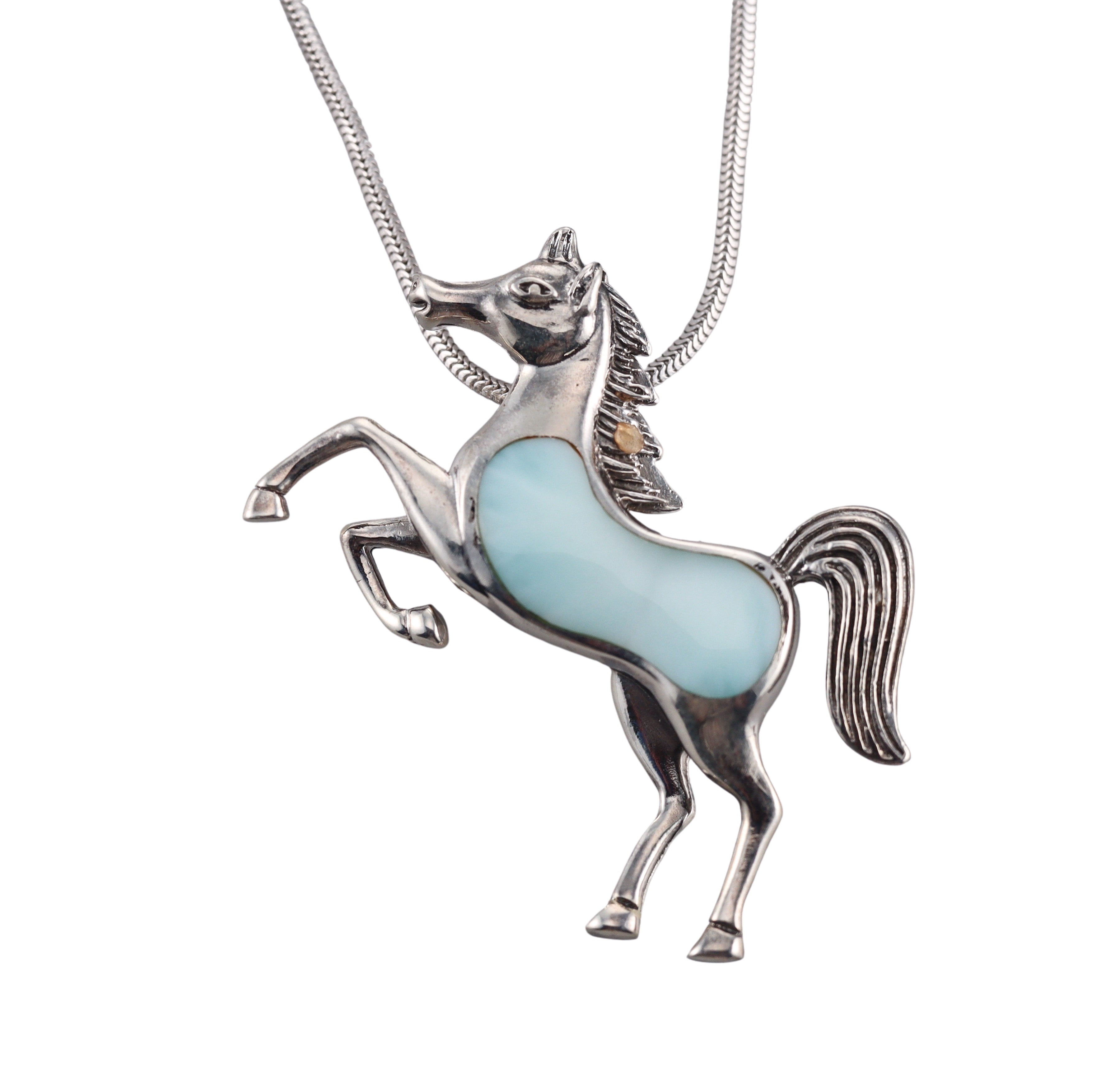 MarahLago Sterling Silver Larimar Horse Pendant Necklace Retail $341 #063