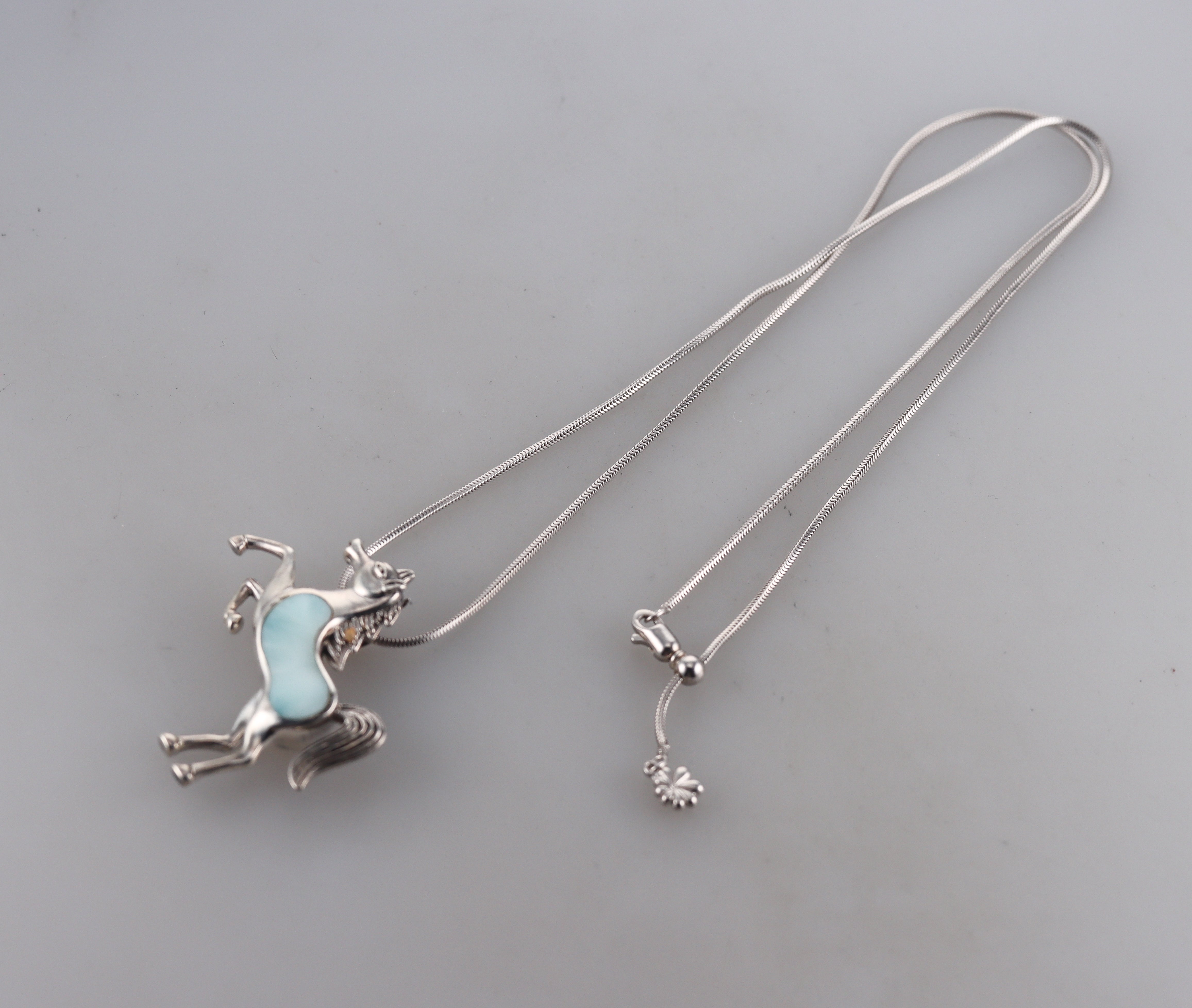 MarahLago Sterling Silver Larimar Horse Pendant Necklace Retail $341 #063