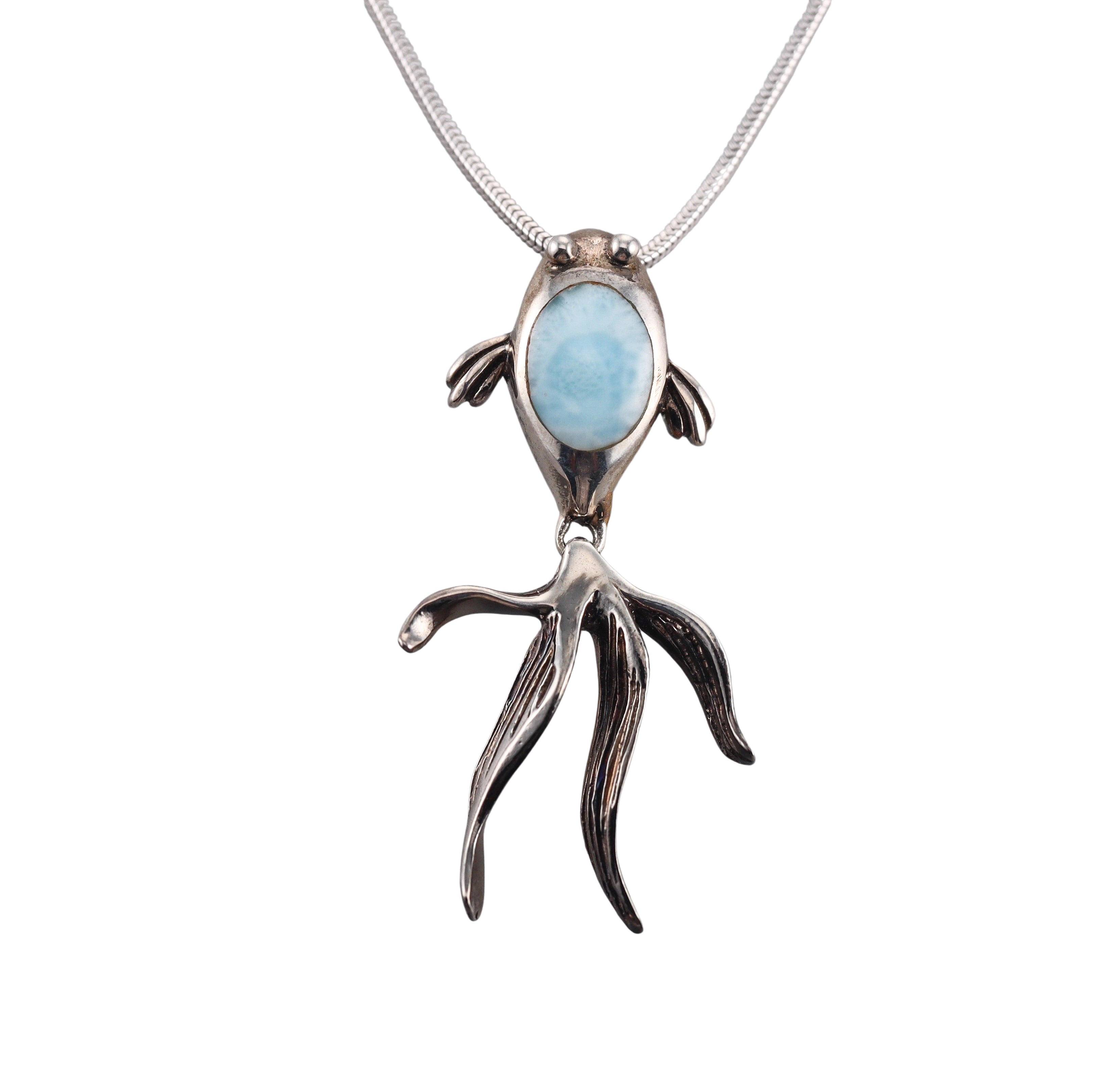 MarahLago Sterling Silver Larimar Fish Pendant Necklace Retail $304 #061