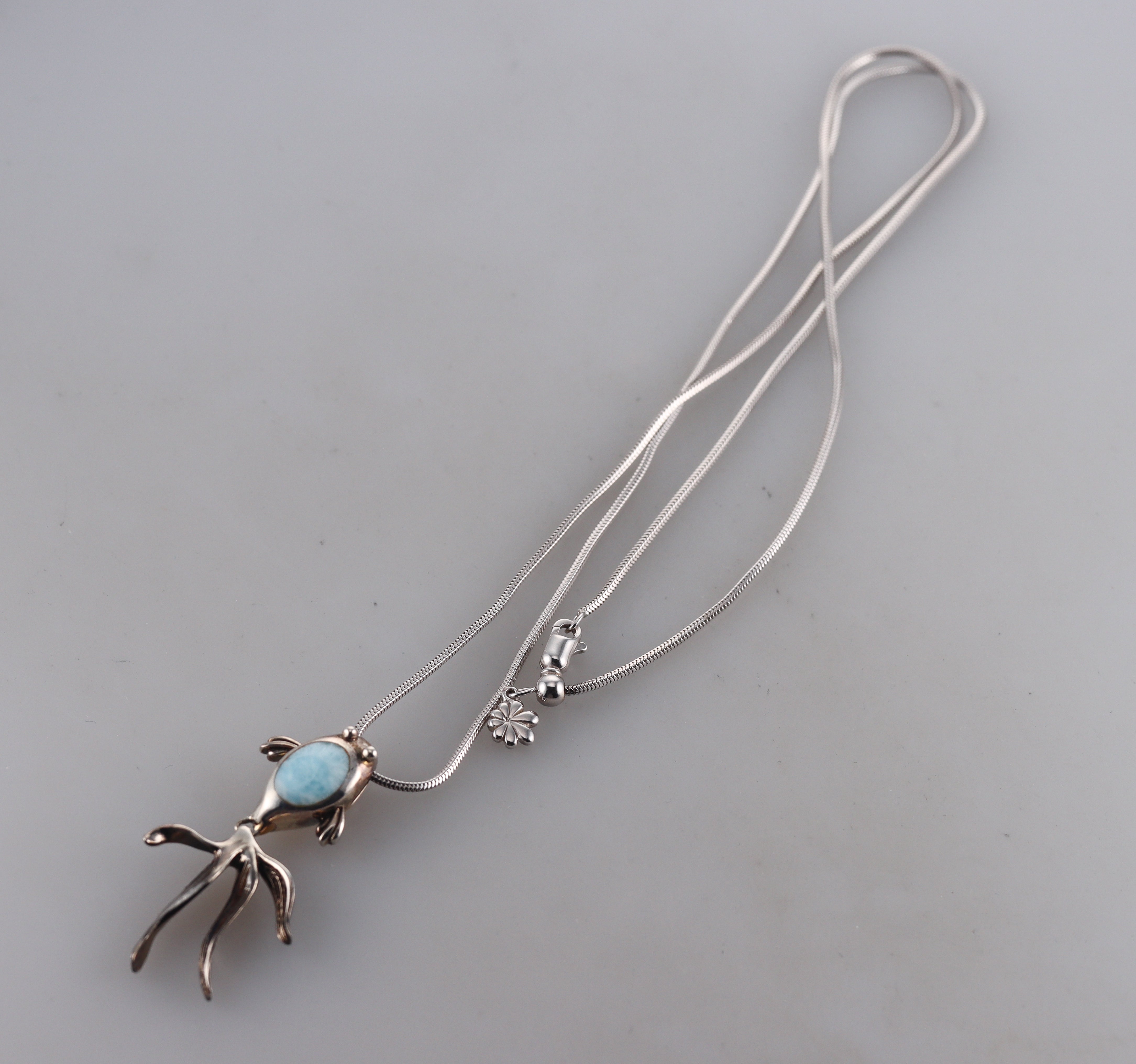 MarahLago Sterling Silver Larimar Fish Pendant Necklace Retail $304 #061