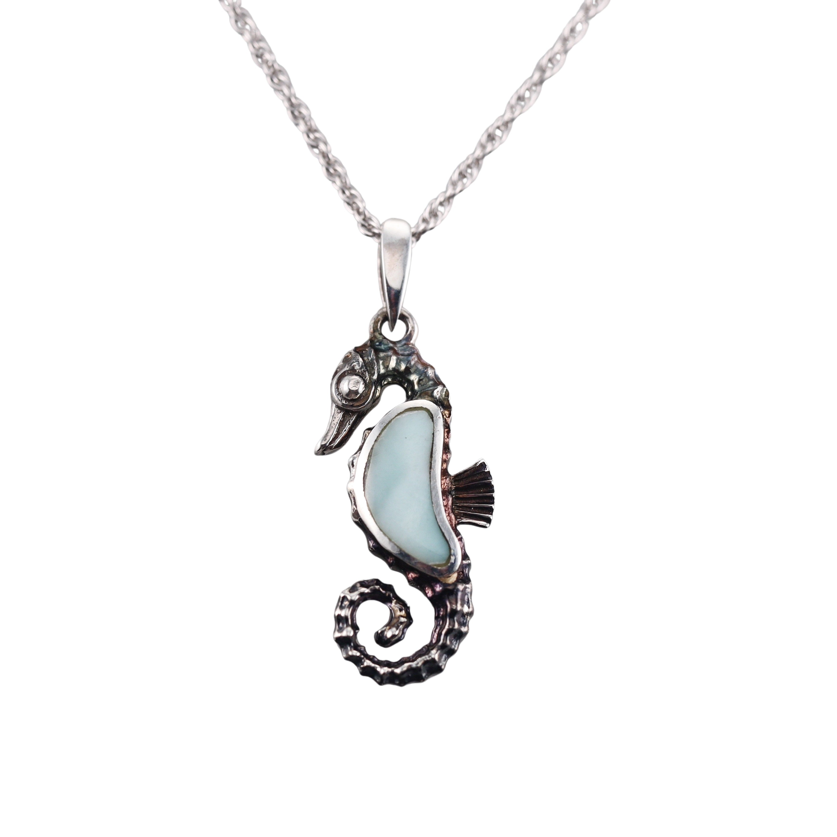 MarahLago Sterling Silver Larimar Seahorse Pendant Necklace Retail $175