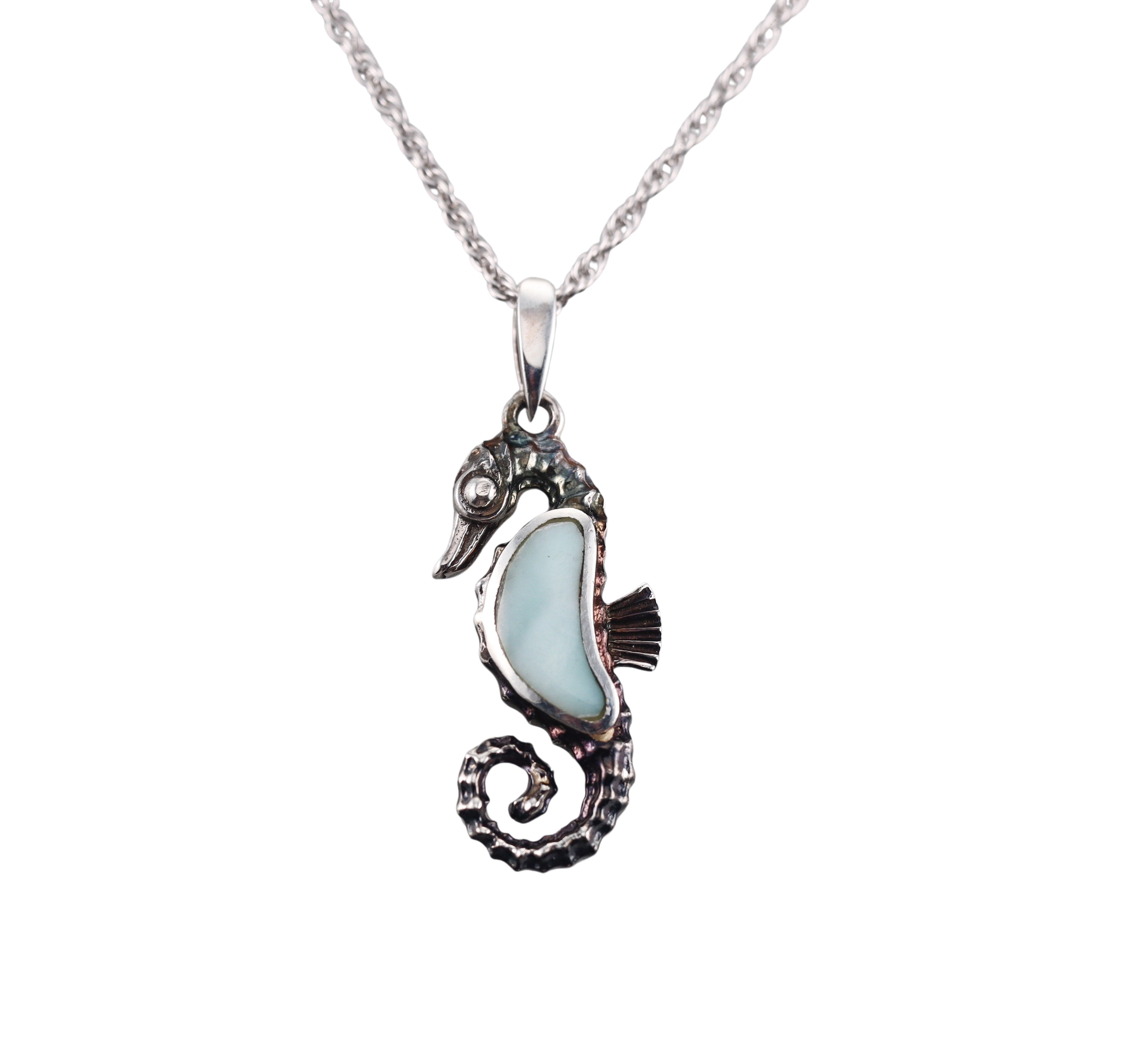 MarahLago Sterling Silver Larimar Seahorse Pendant Necklace Retail $175 #070