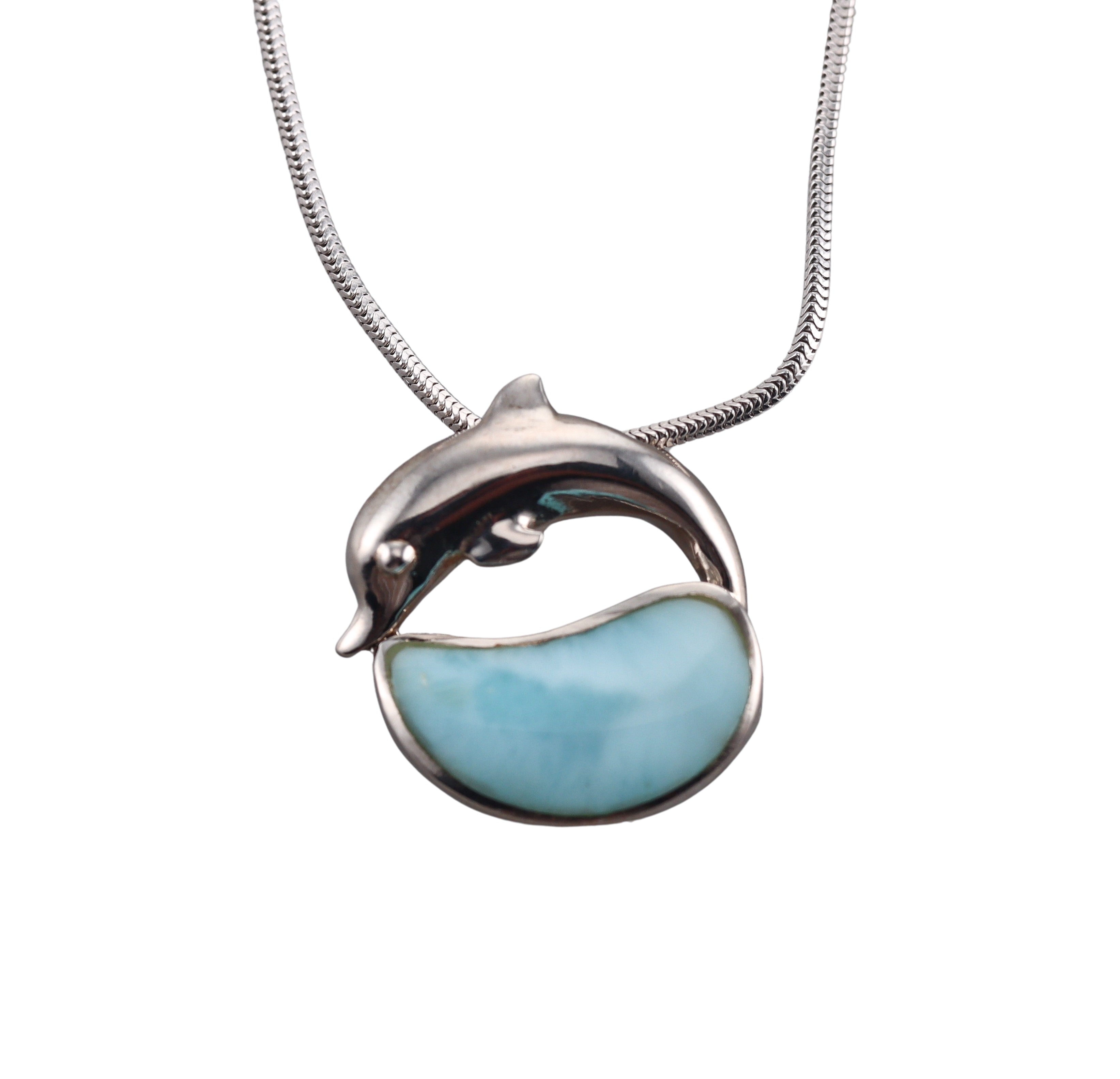 MarahLago Sterling Silver Larimar Dolphin Pendant Necklace Retail $276 #069