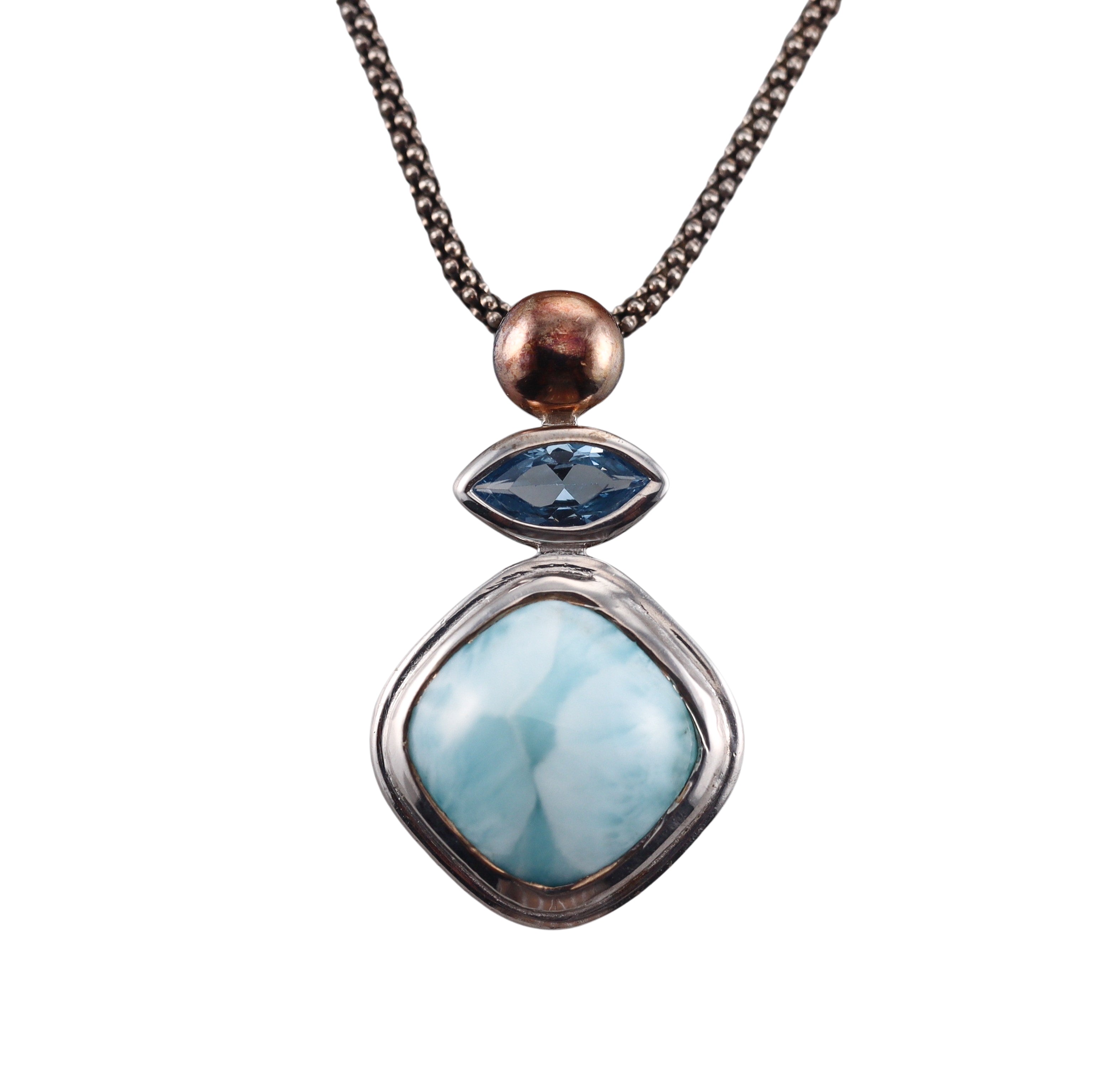 MarahLago Sterling Silver Larimar Blue Topaz Pendant Necklace Retail $341 #017