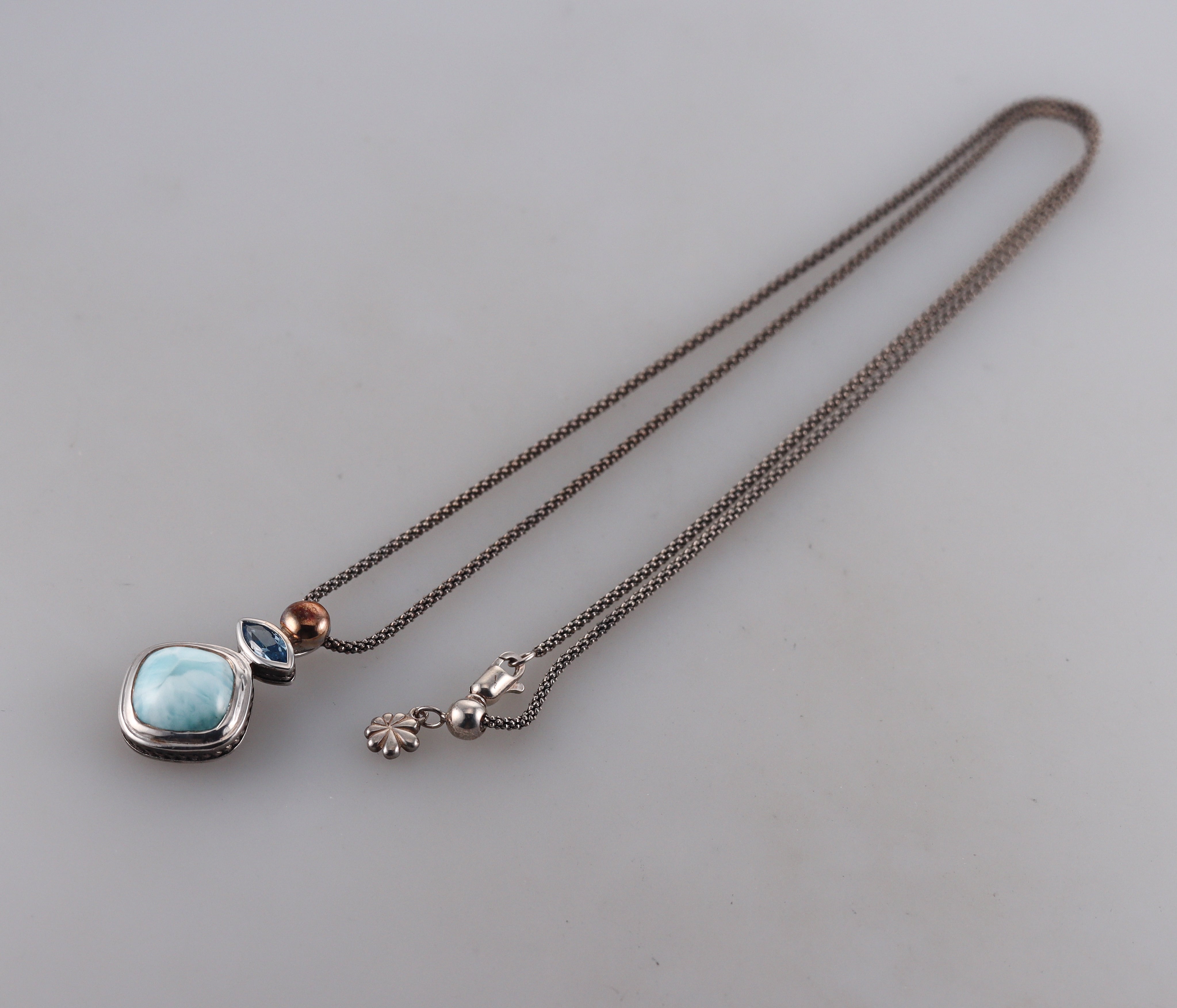 MarahLago Sterling Silver Larimar Blue Topaz Pendant Necklace Retail $341 #017