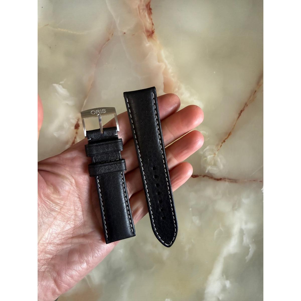 Authentic Oris Black Leather Watch Strap Band 21mm w Buckle 0752278