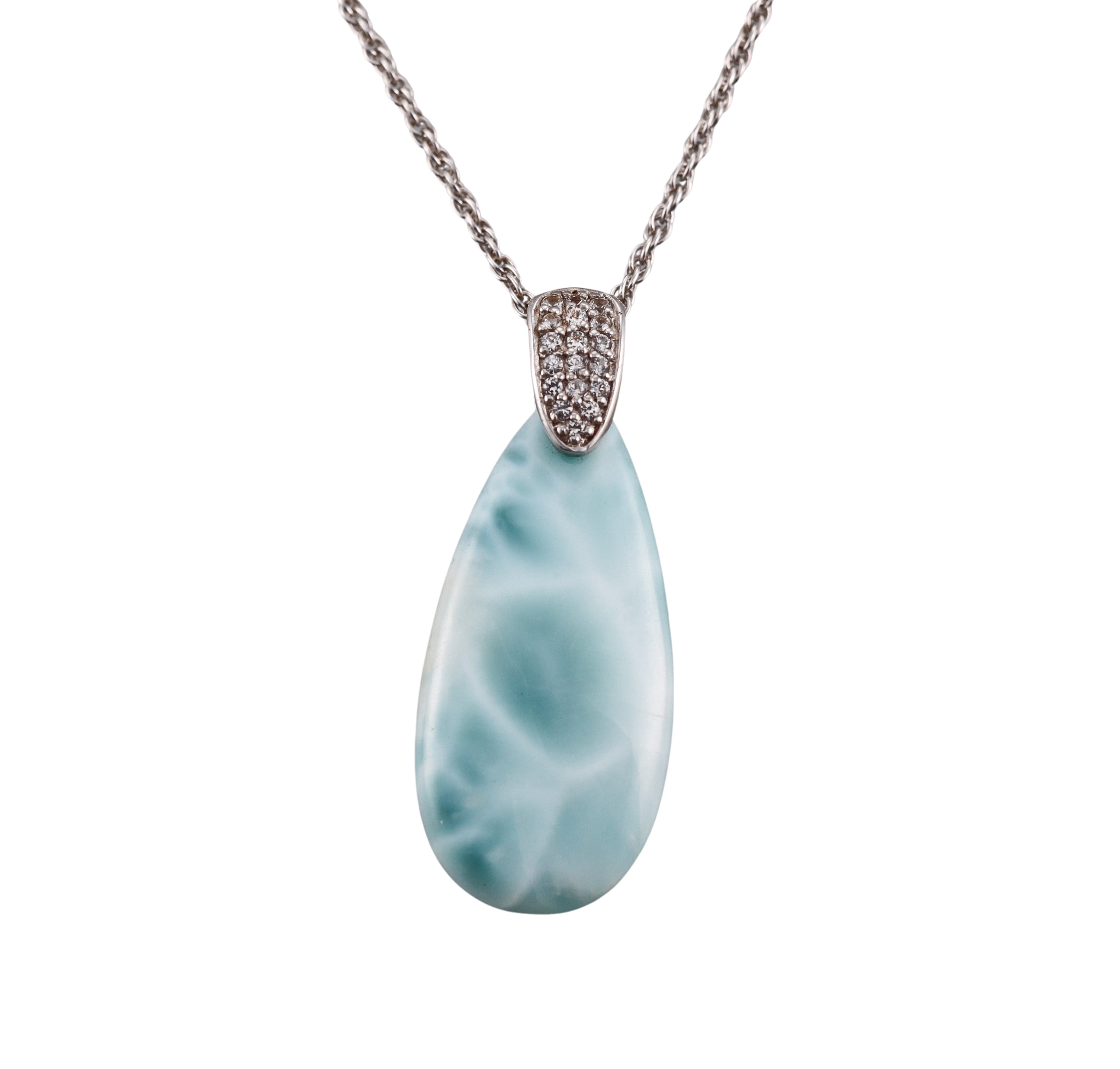 MarahLago Sterling Silver White Sapphire Larimar Pendant Necklace Retail $455 #074