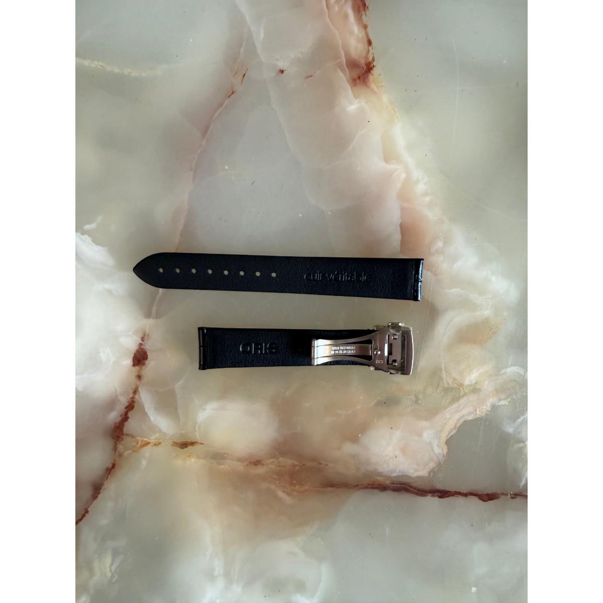 Authentic Oris Black Leather Watch Strap Band 16mm w Deployant Buckle 51671