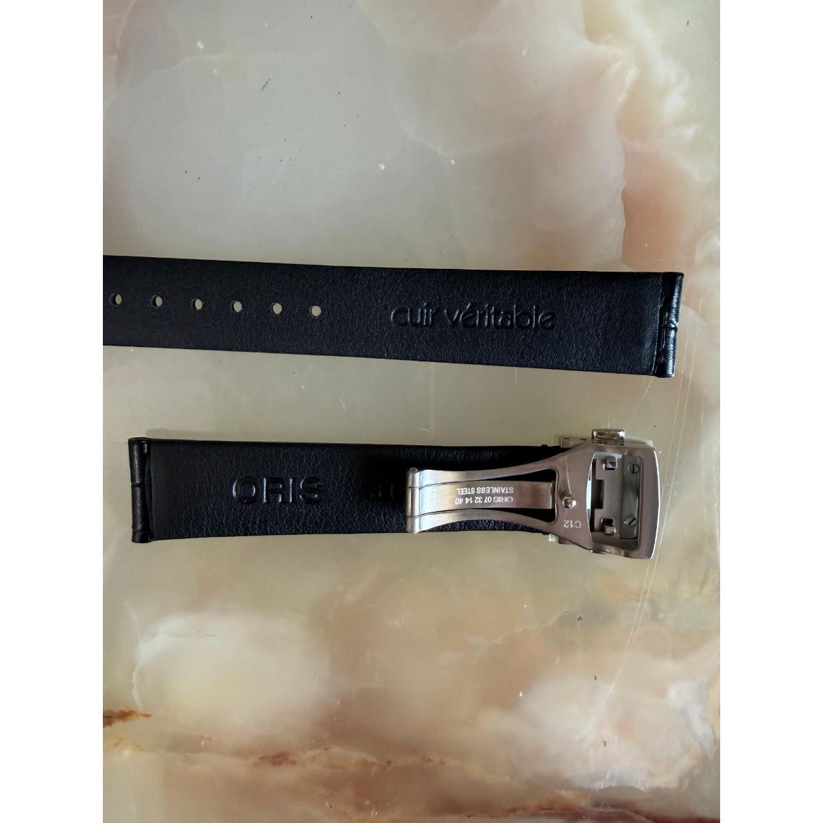 Authentic Oris Black Leather Watch Strap Band 16mm w Deployant Buckle 51671
