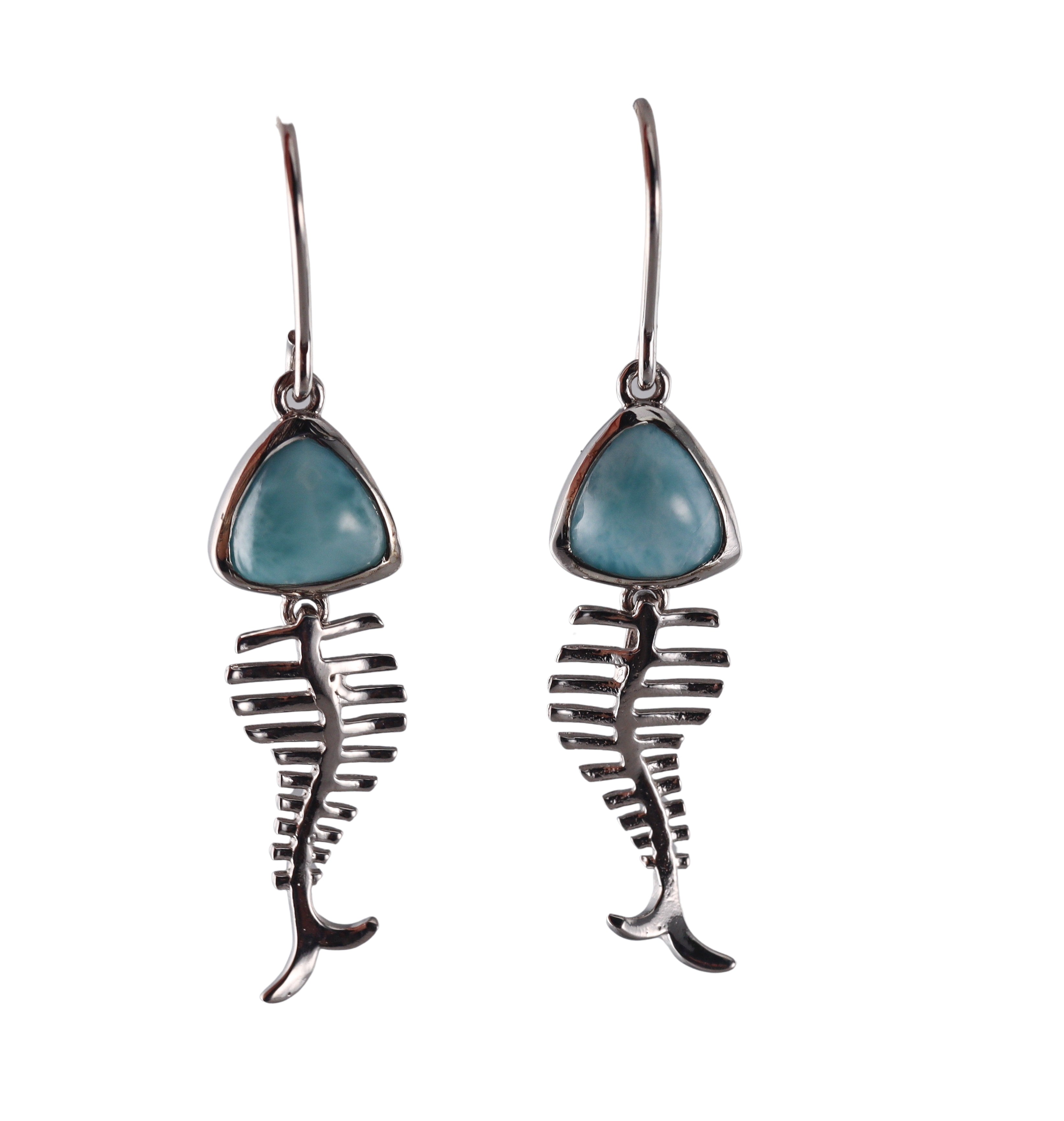 Marahlago Sterling Silver Larimar Fish Earrings #003 Retail $234