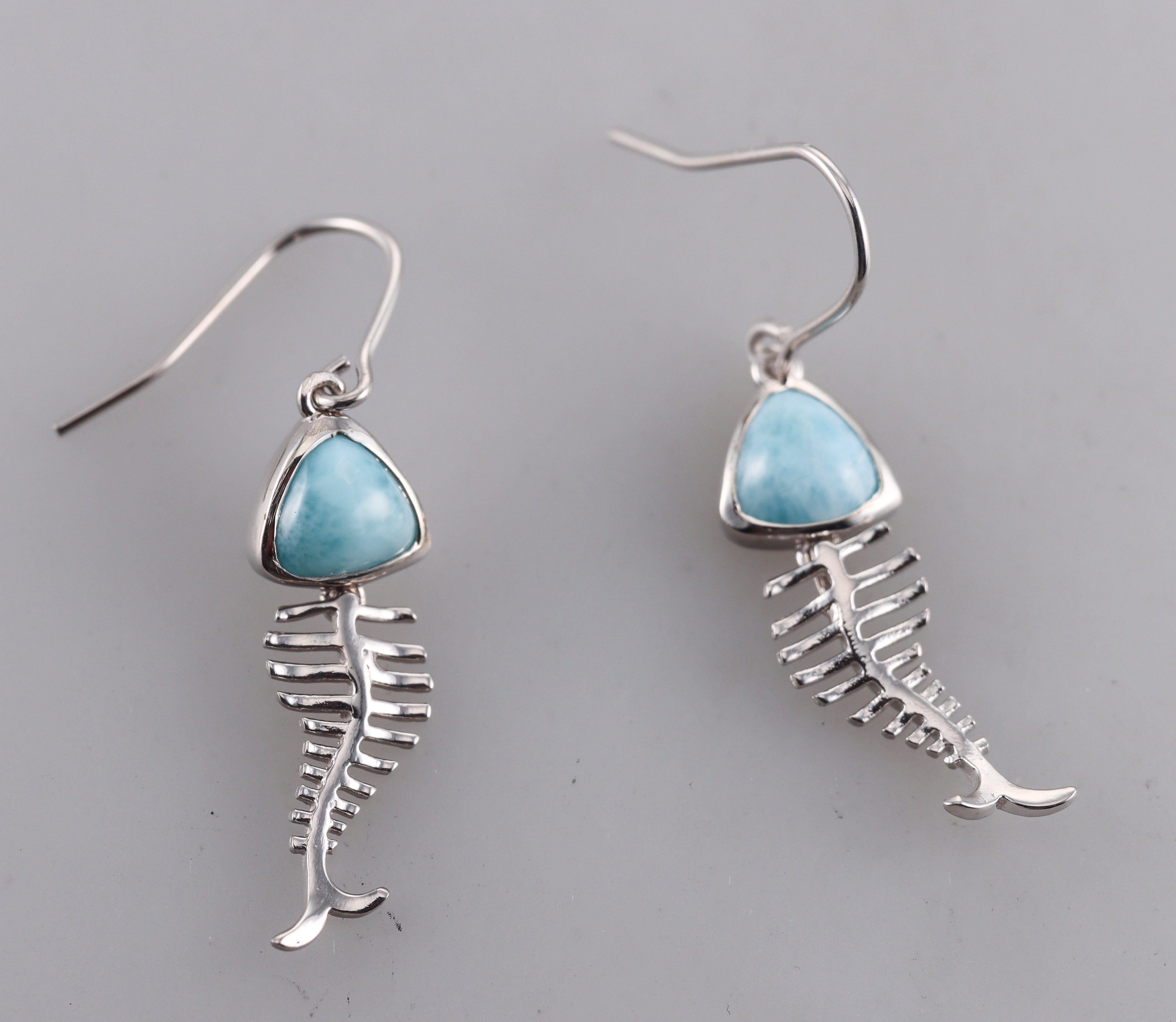 Marahlago Sterling Silver Larimar Fish Earrings #003 Retail $234