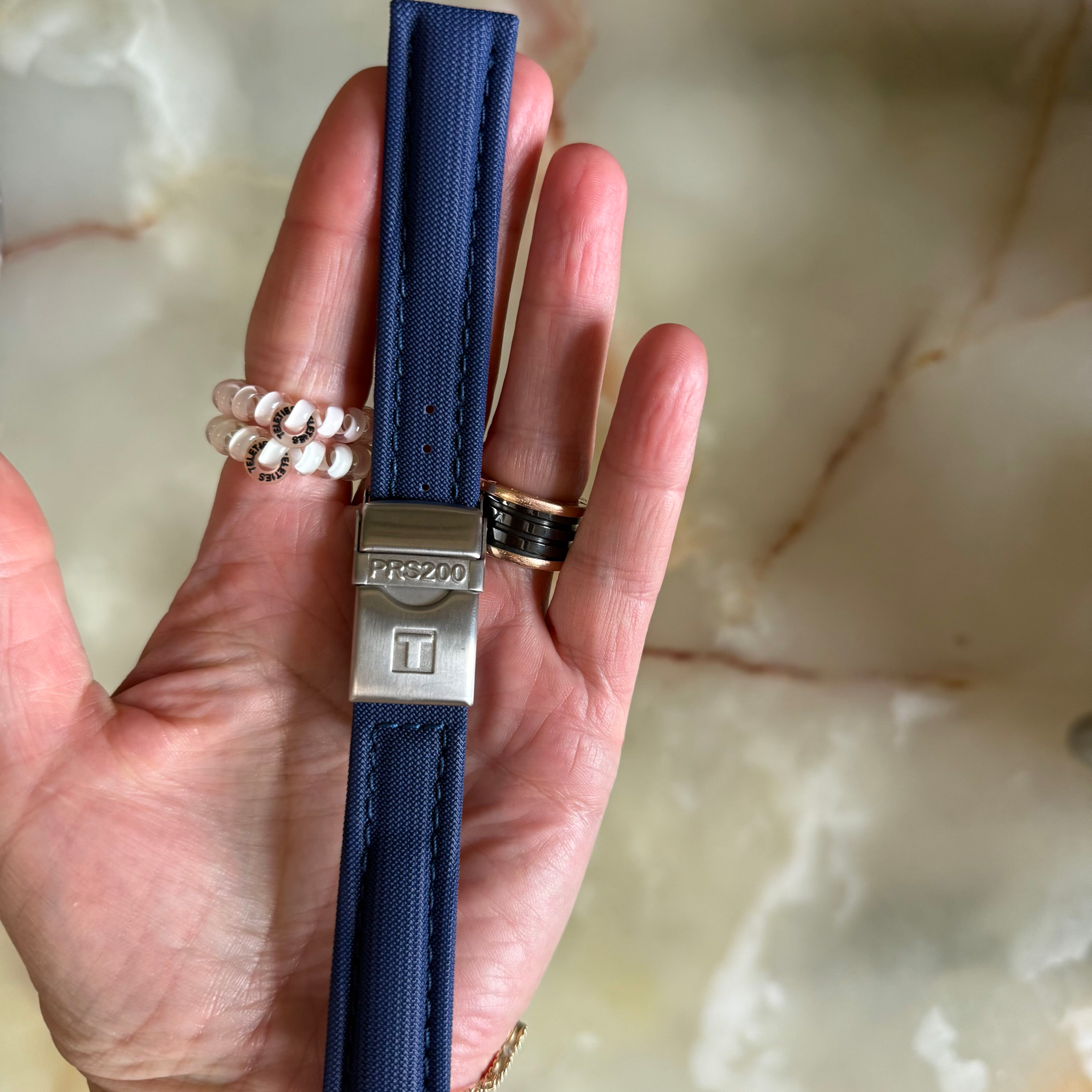 Authentic Tissot Blue Texture Watch Strap Band 19mm w Deployant Buckle T600013052