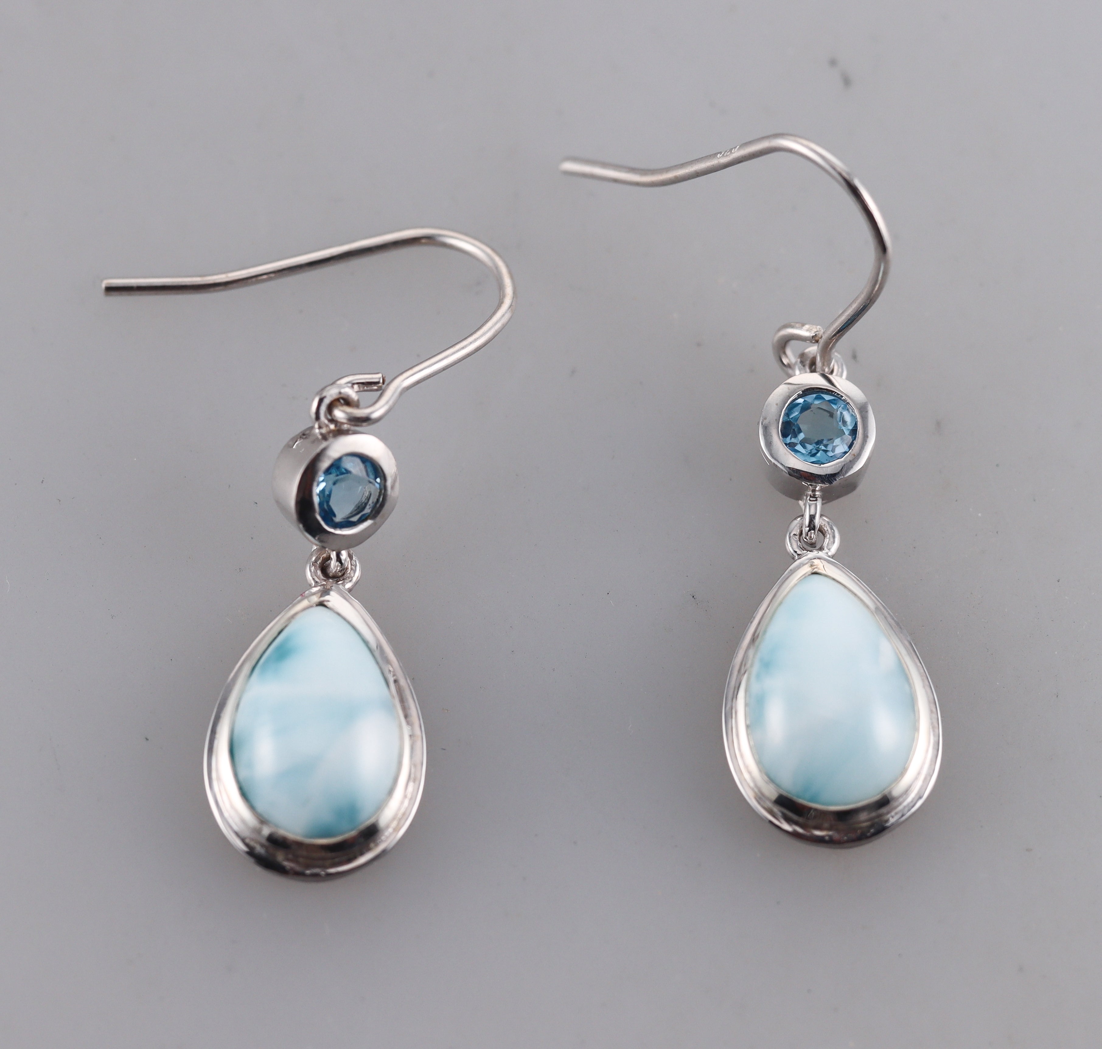 Marahlago Sterling Silver Larimar Atlantic Blue Topaz Earrings #005 Retail $245