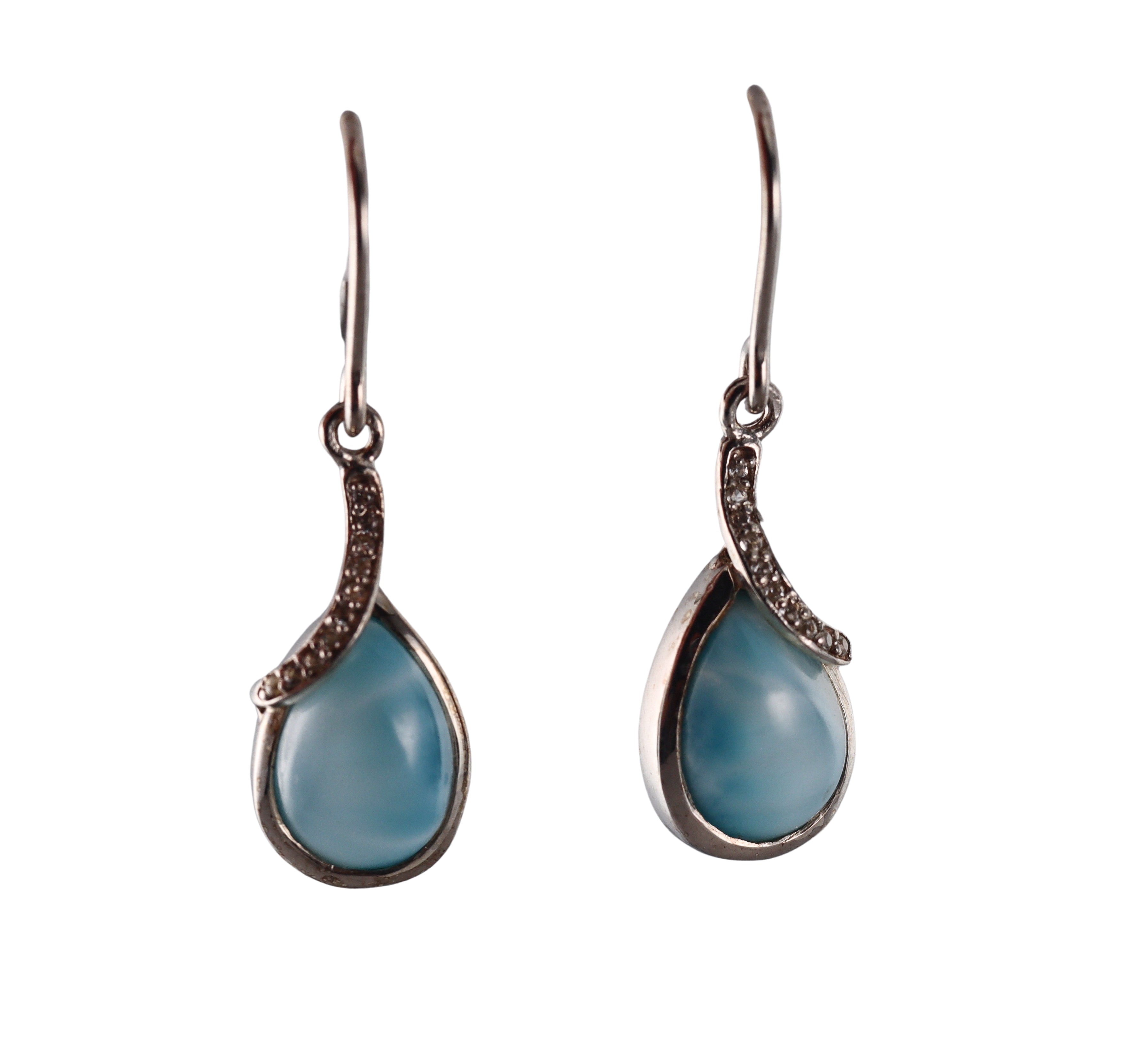 Marahlago Sterling Silver Larimar White Sapphire Earrings #001 Retail $301