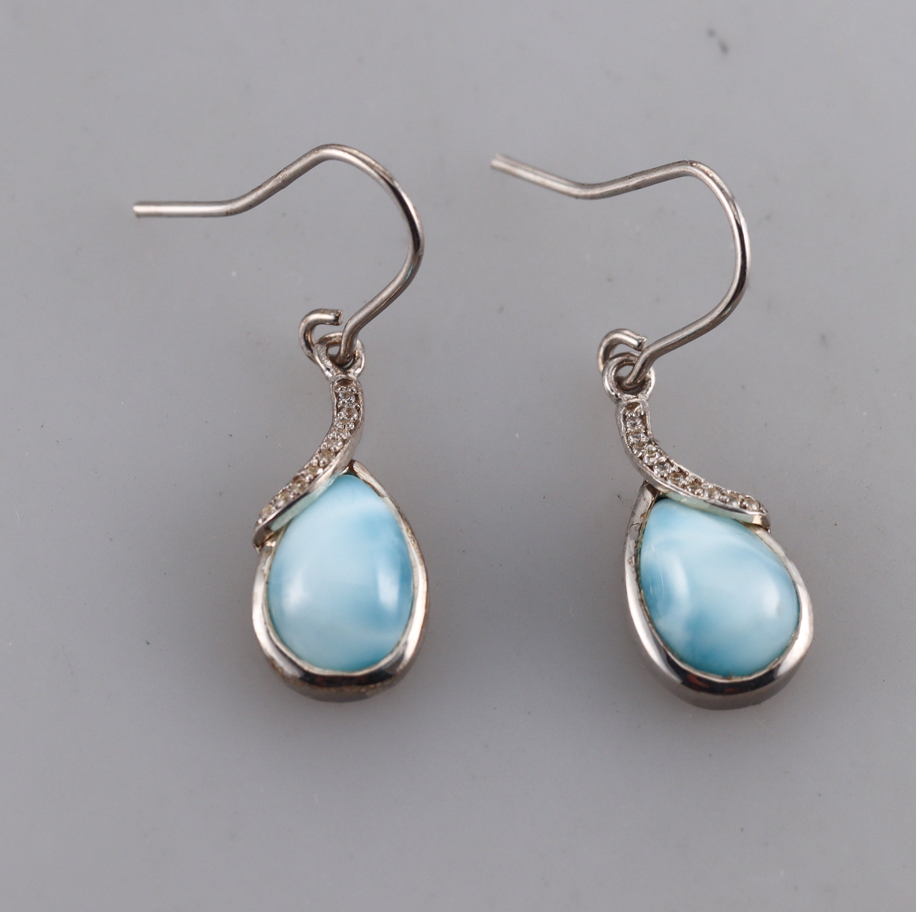 Marahlago Sterling Silver Larimar White Sapphire Earrings #001 Retail $301