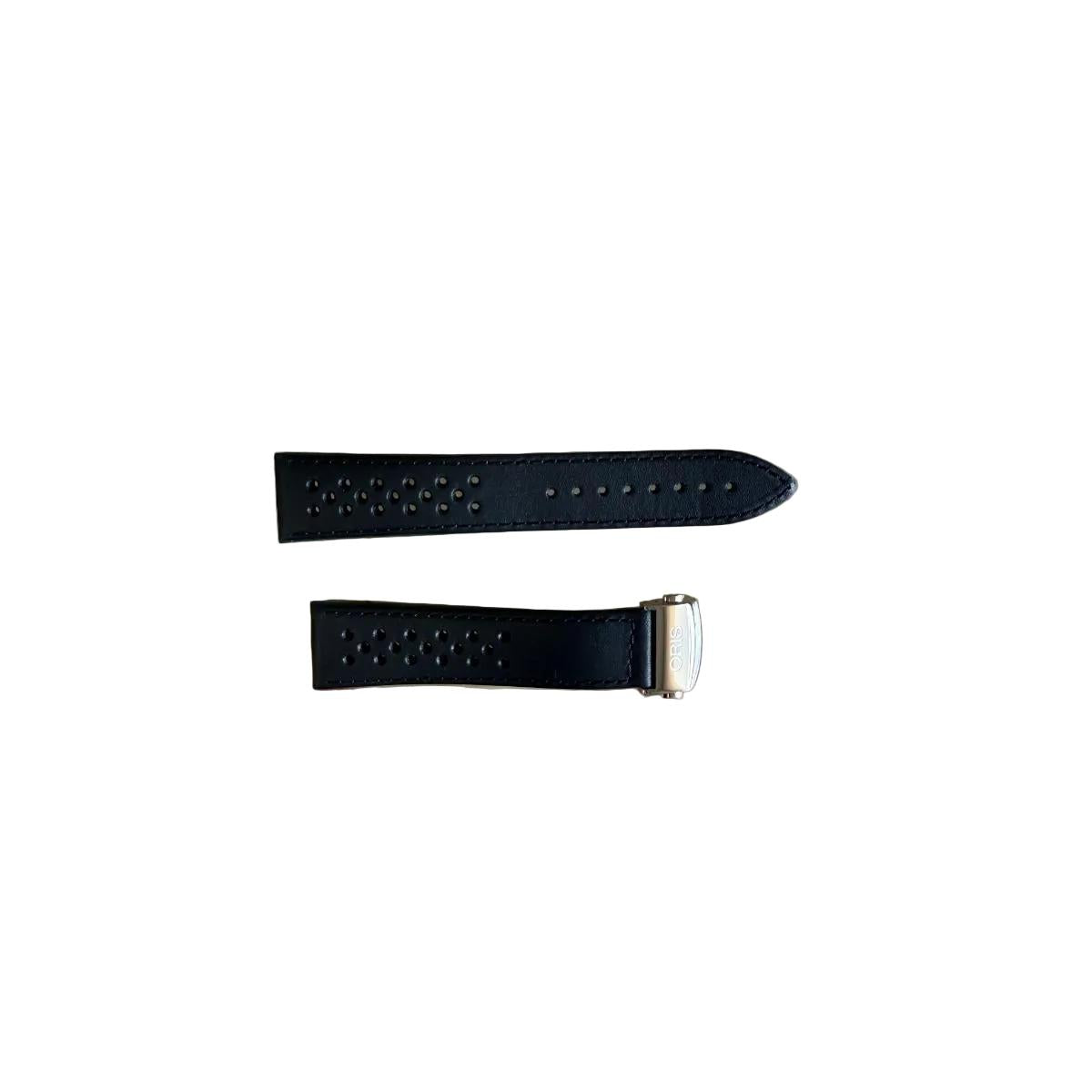 Authentic Oris Black Leather Watch Strap Band 21mm w Deployant Buckle 62163