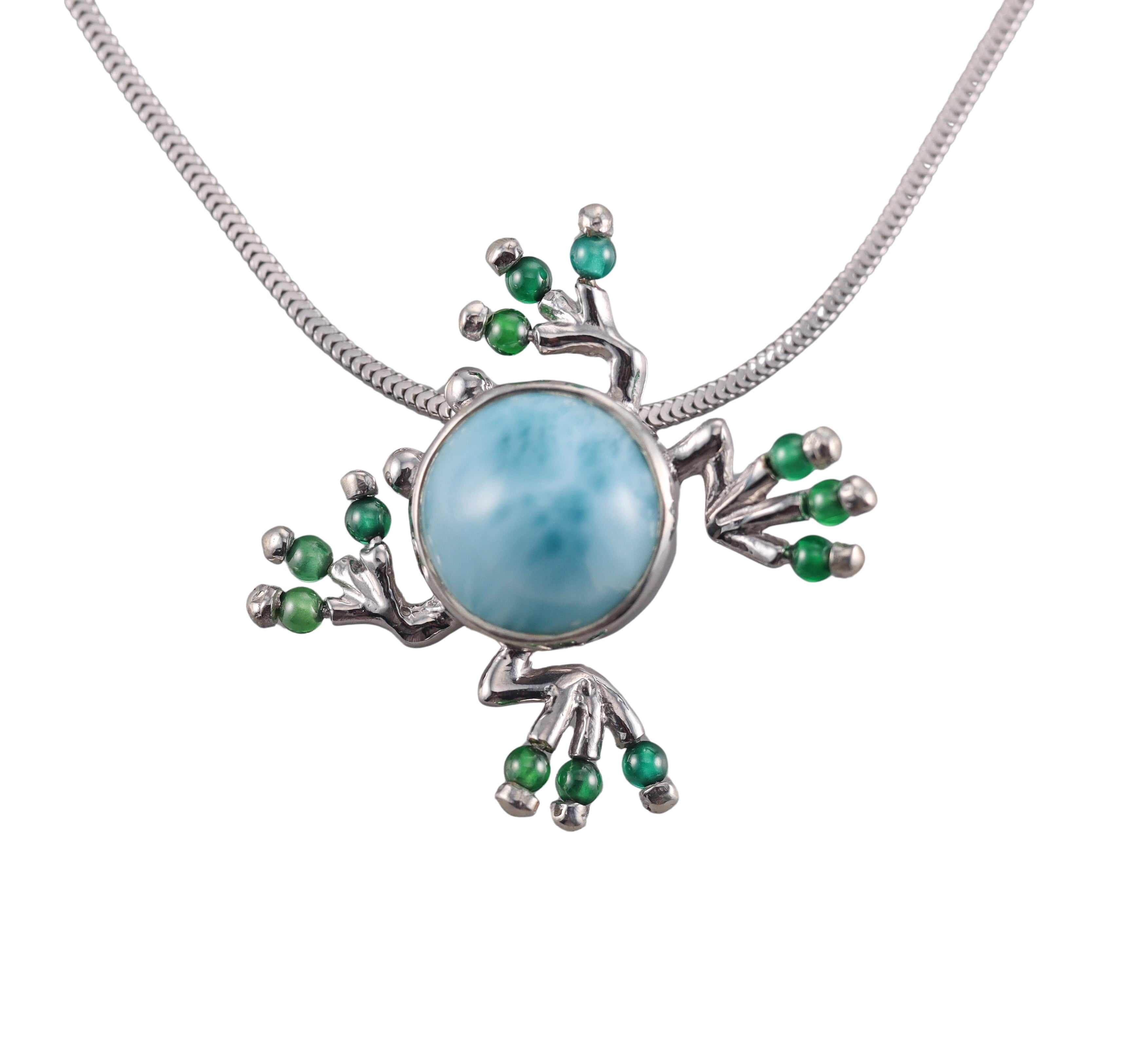 MarahLago Sterling Silver Larimar Frog Pendant Necklace Retail $200 #025