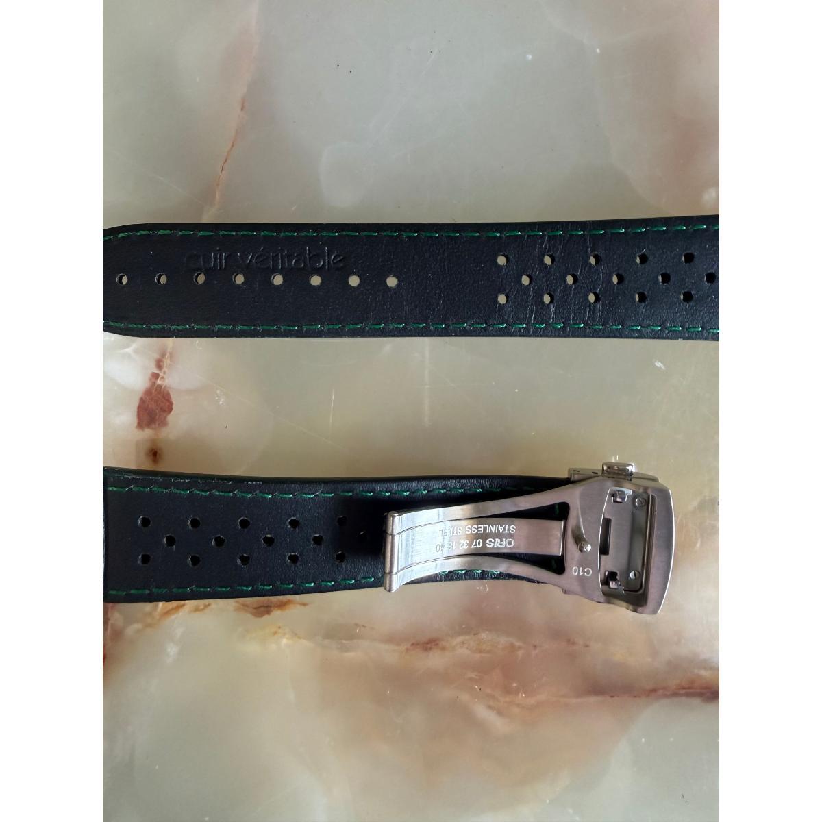 Authentic Oris Black Leather Watch Strap Band 21mm w Deployant Buckle 62163
