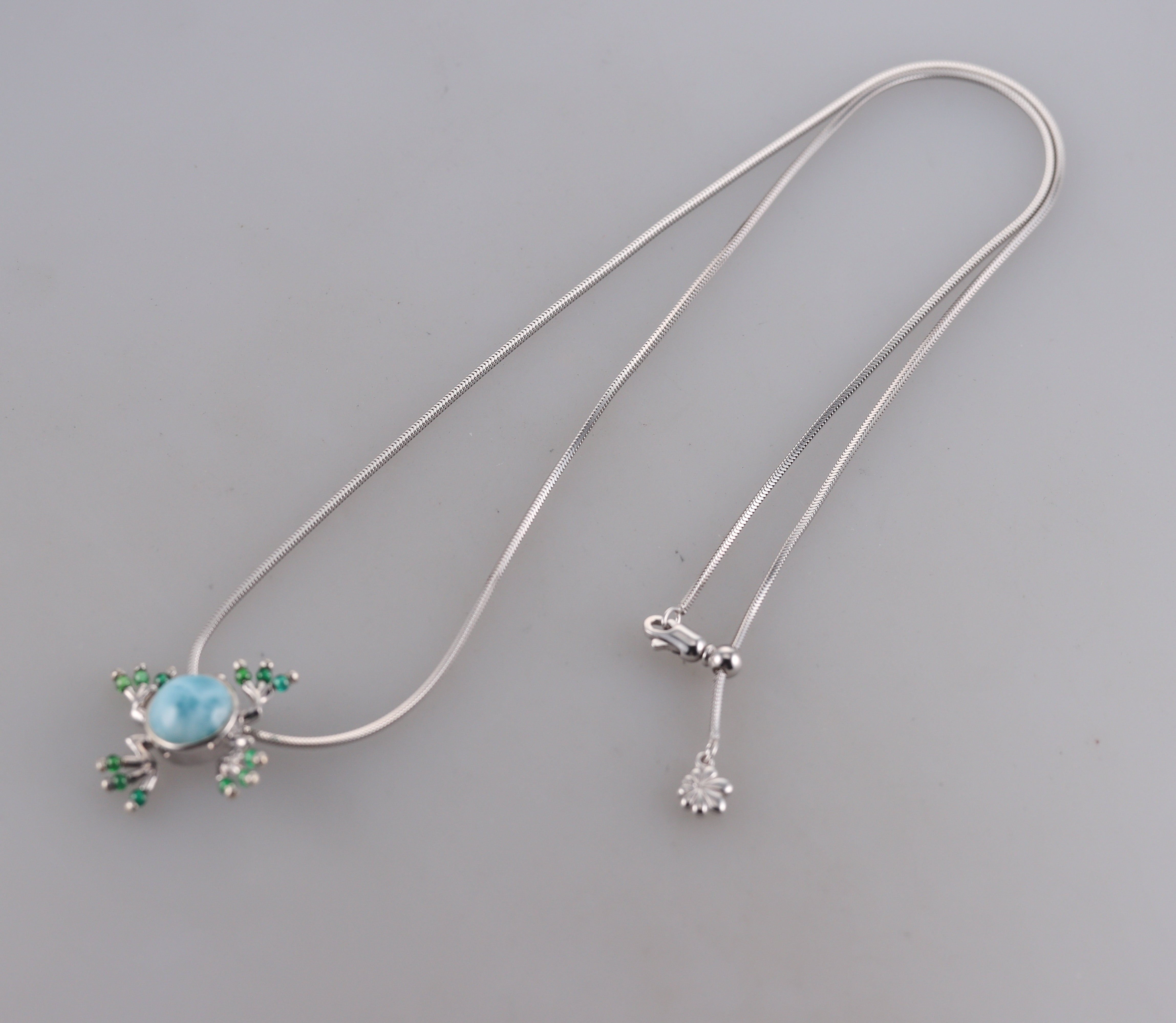 MarahLago Sterling Silver Larimar Frog Pendant Necklace Retail $200 #025