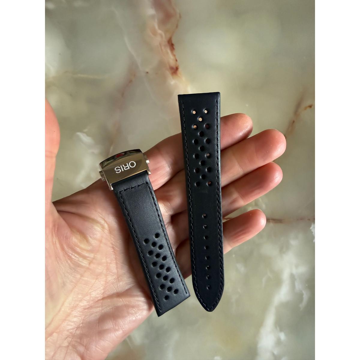 Authentic Oris Black Leather Watch Strap Band 21mm w Deployant Buckle 62163
