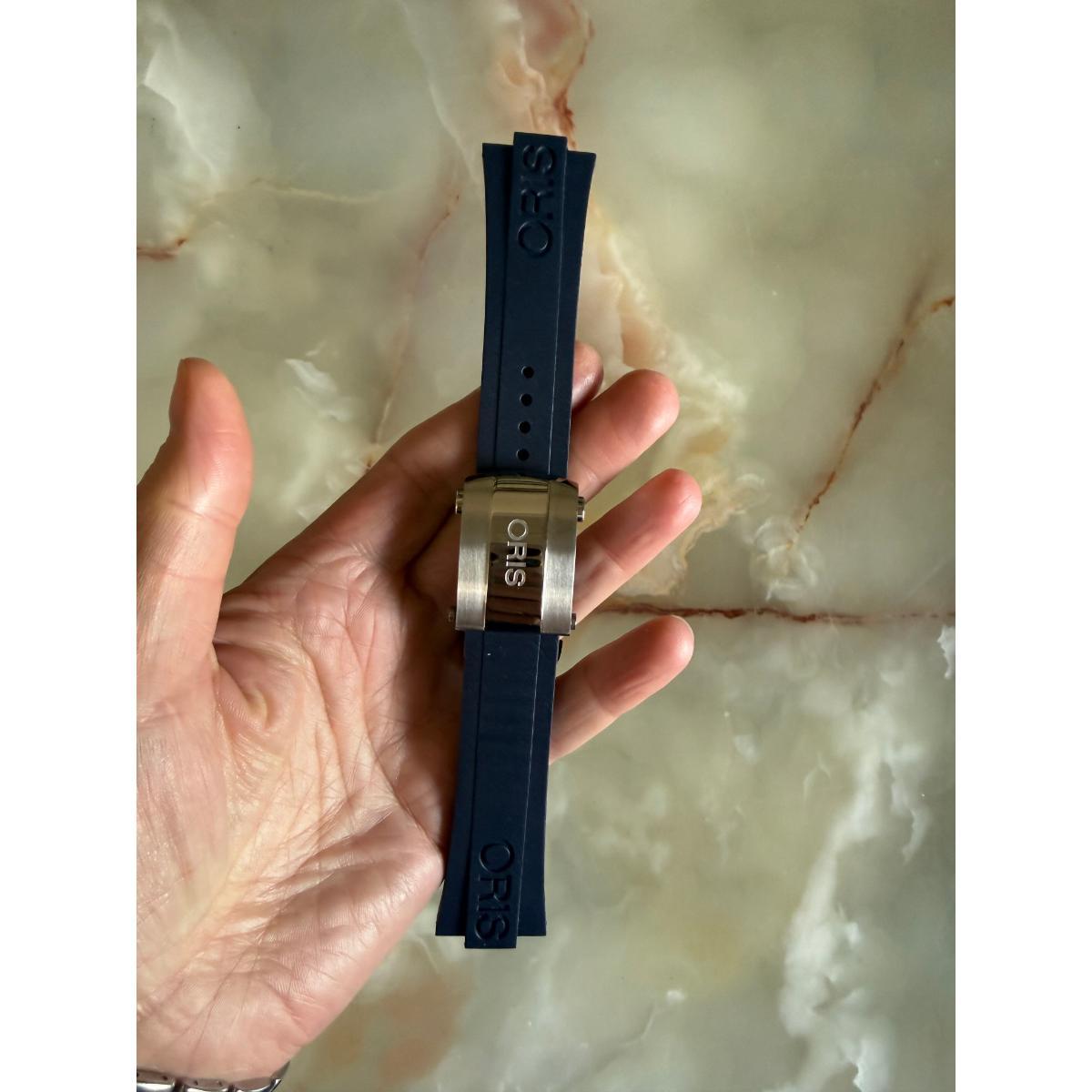 Authentic Oris Blue Rubber Watch Strap Band 25mm w Deployant Buckle 07 4 26 35