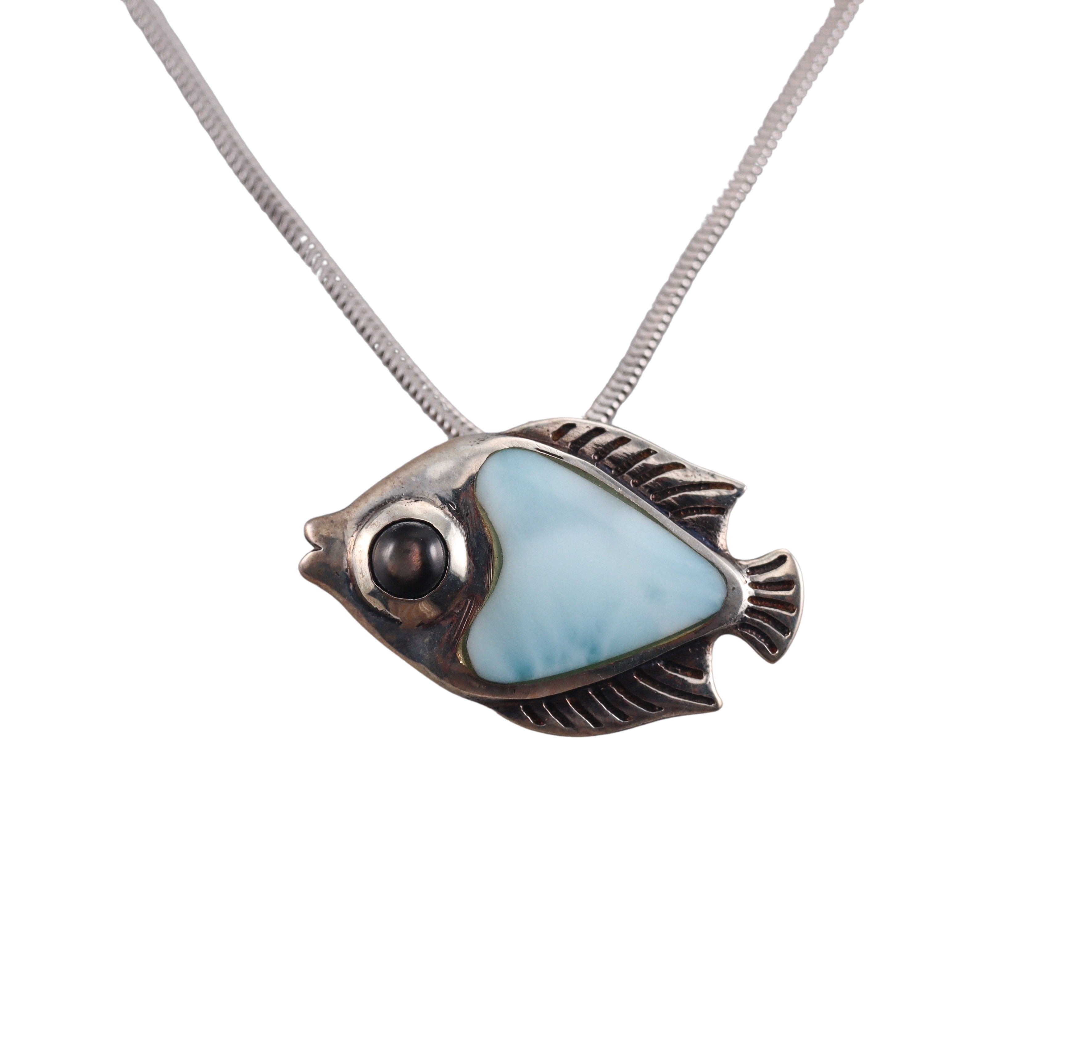 MarahLago Sterling Silver Fish Larimar Gemstone Pendant Necklace Retail $258 #037