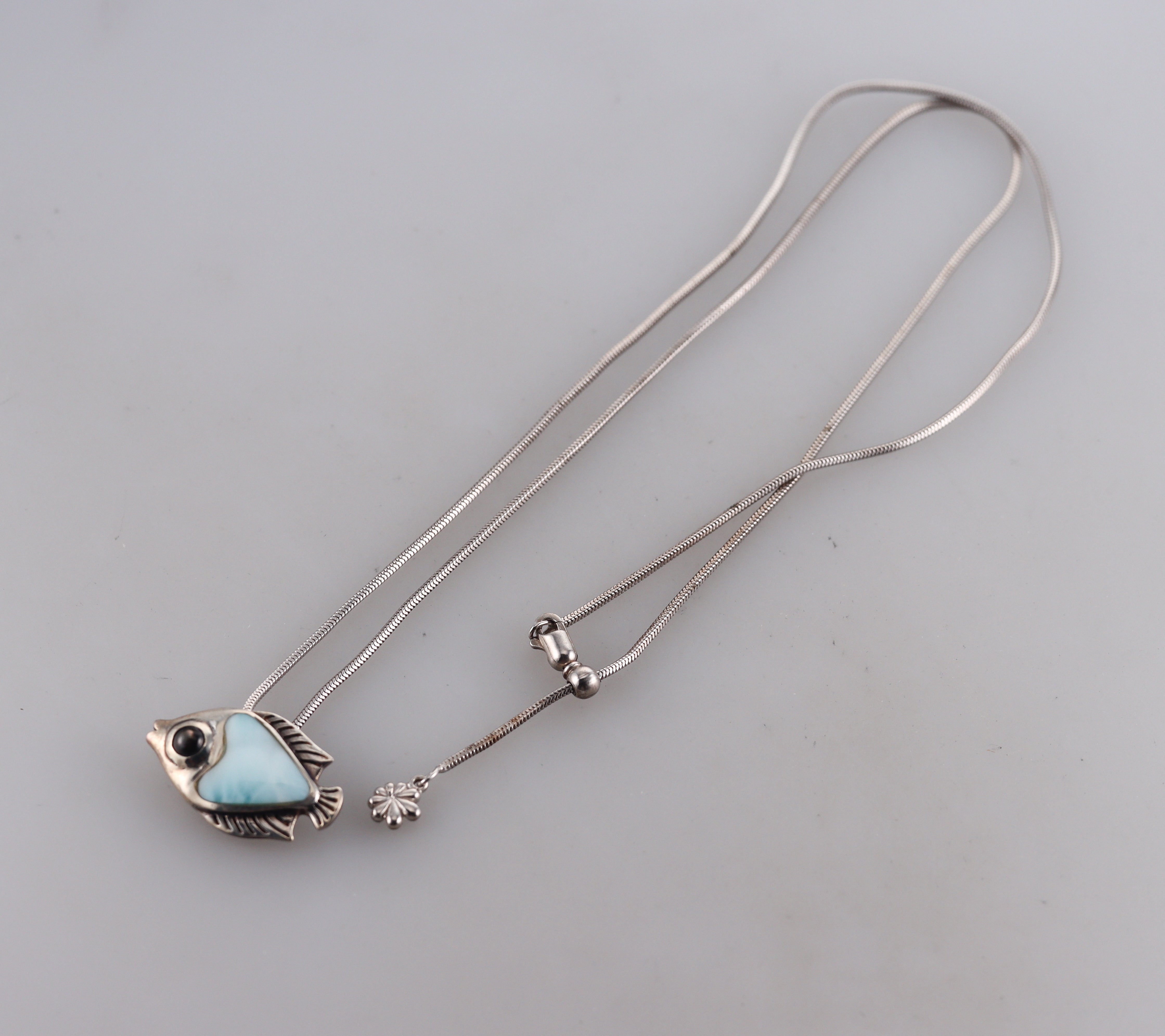 MarahLago Sterling Silver Fish Larimar Gemstone Pendant Necklace Retail $258 #037