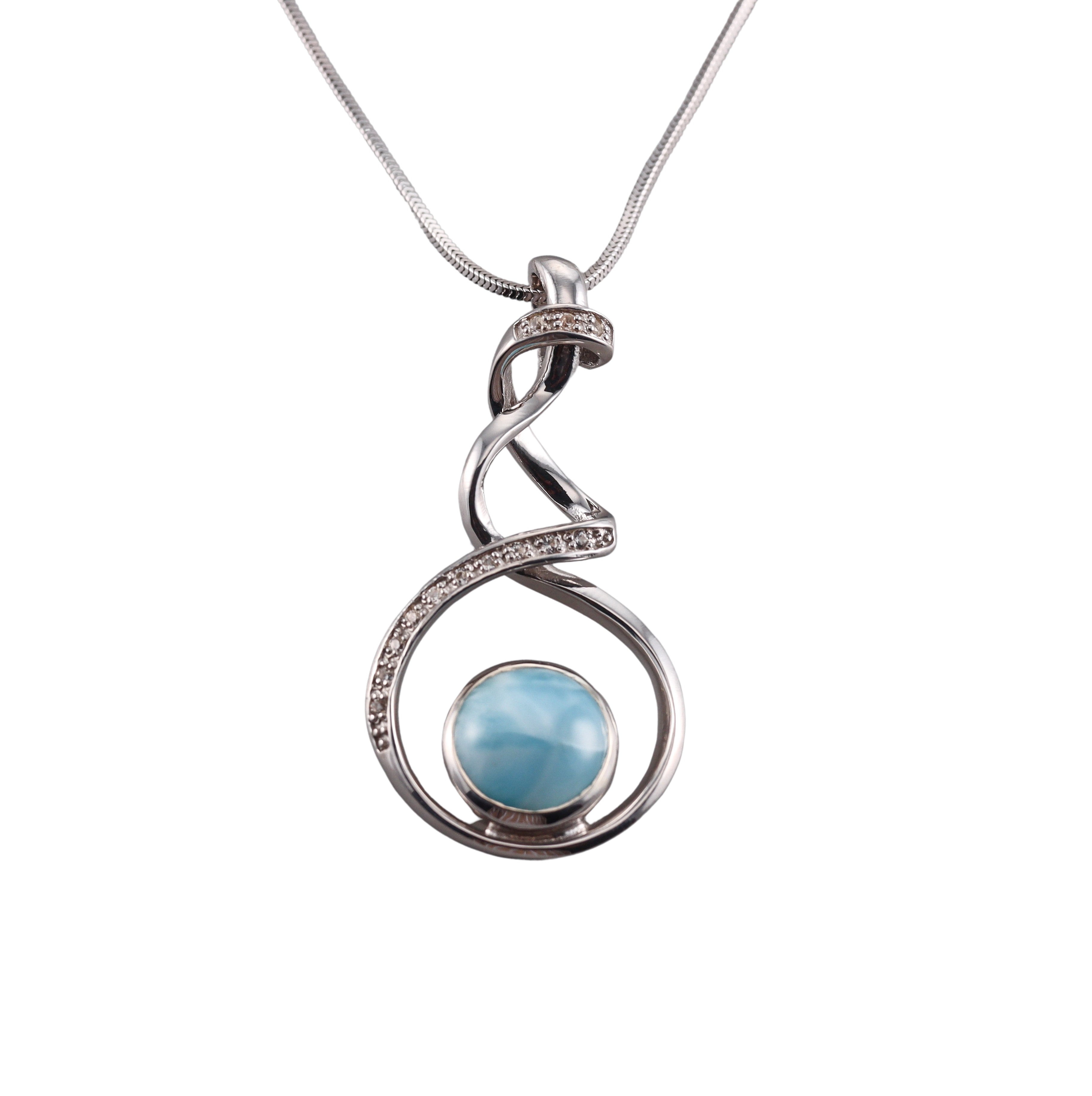 MarahLago Sterling Silver Larimar White Sapphire Pendant Necklace Retail $262