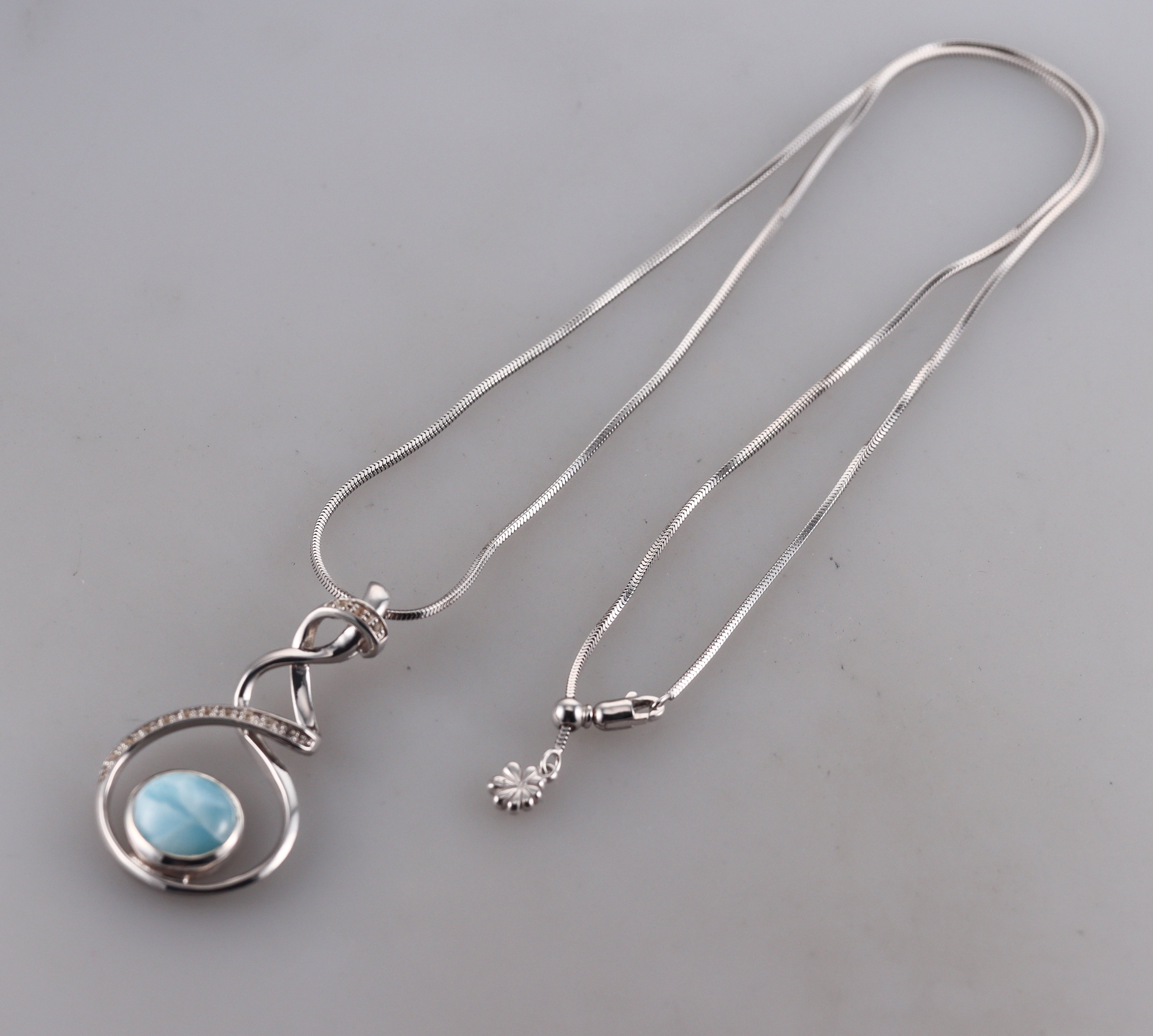 MarahLago Sterling Silver Larimar White Sapphire Pendant Necklace Retail $262