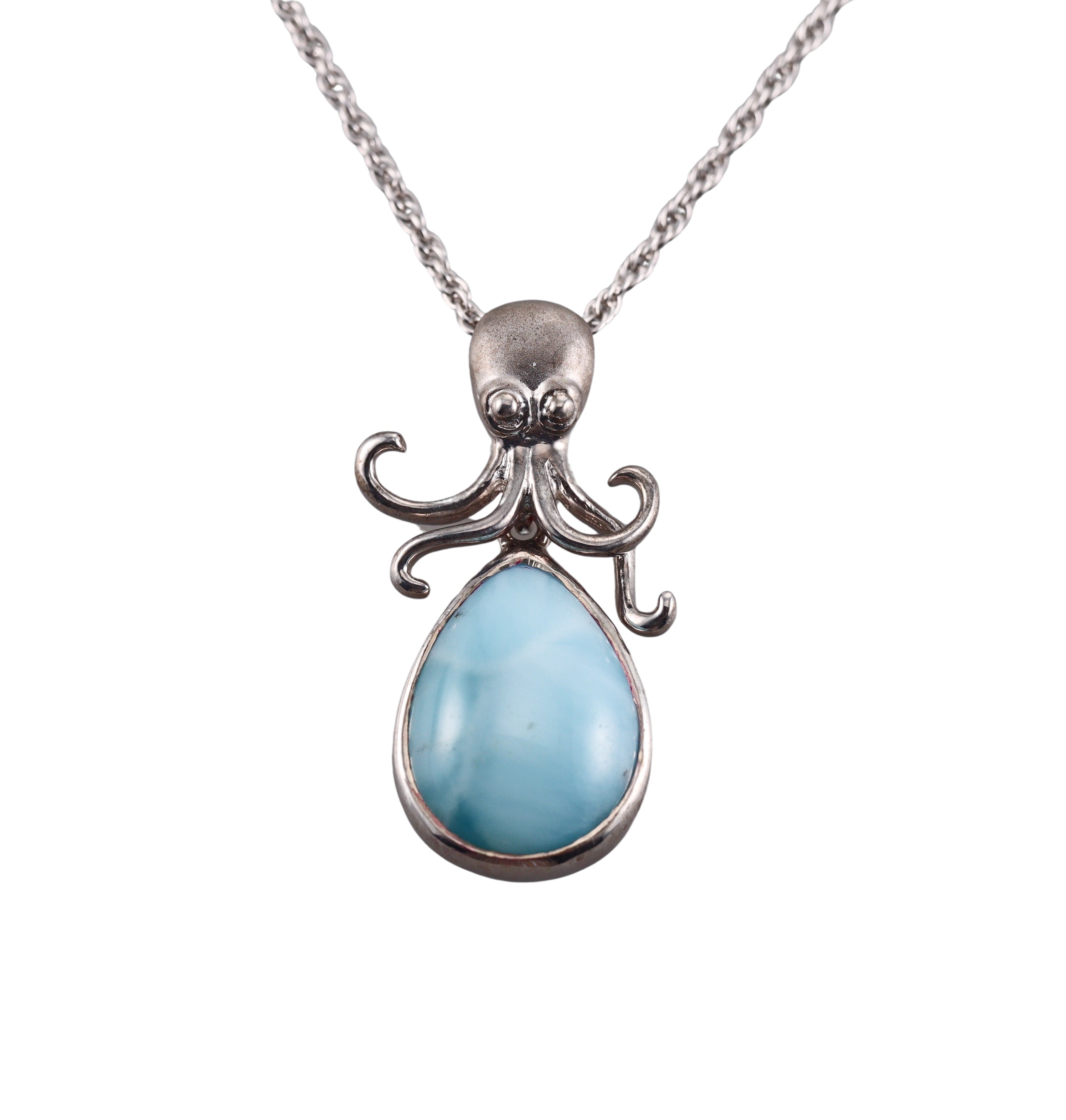 MarahLago Sterling Silver Octopus Larimar Pendant Necklace Retail $290 #040