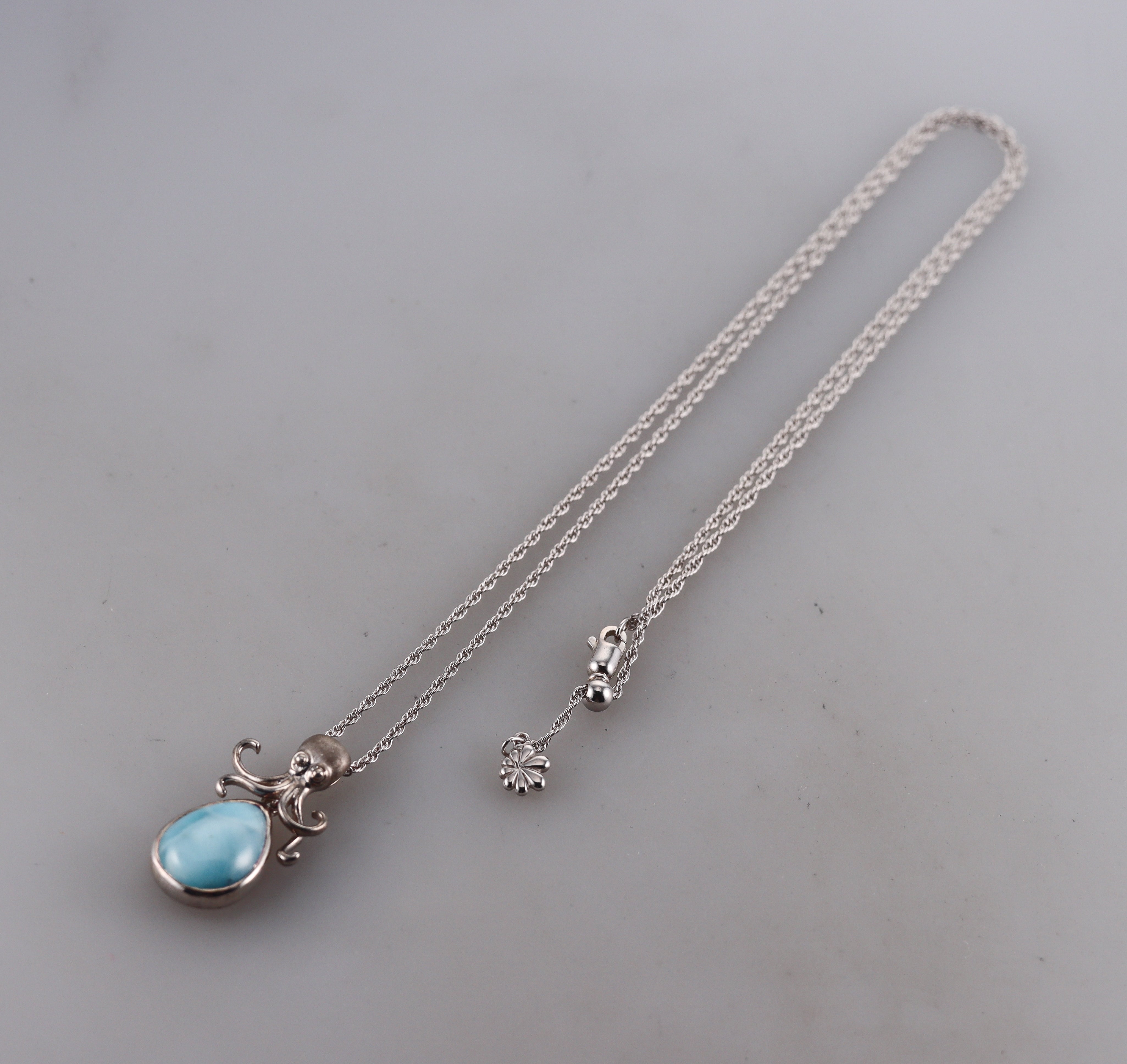 MarahLago Sterling Silver Octopus Larimar Pendant Necklace Retail $290 #040