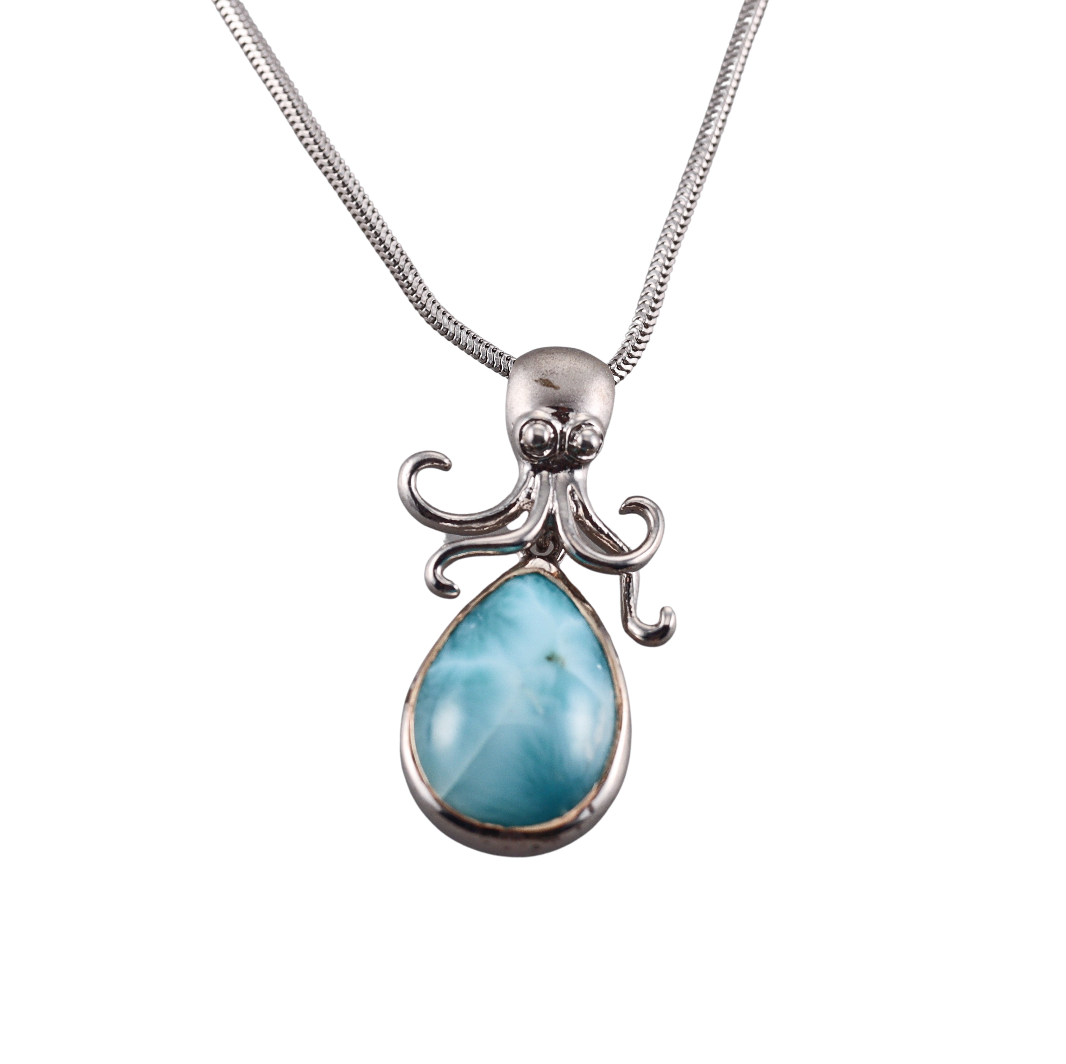 MarahLago Sterling Silver Octopus Larimar Pendant Necklace Retail $290 #039