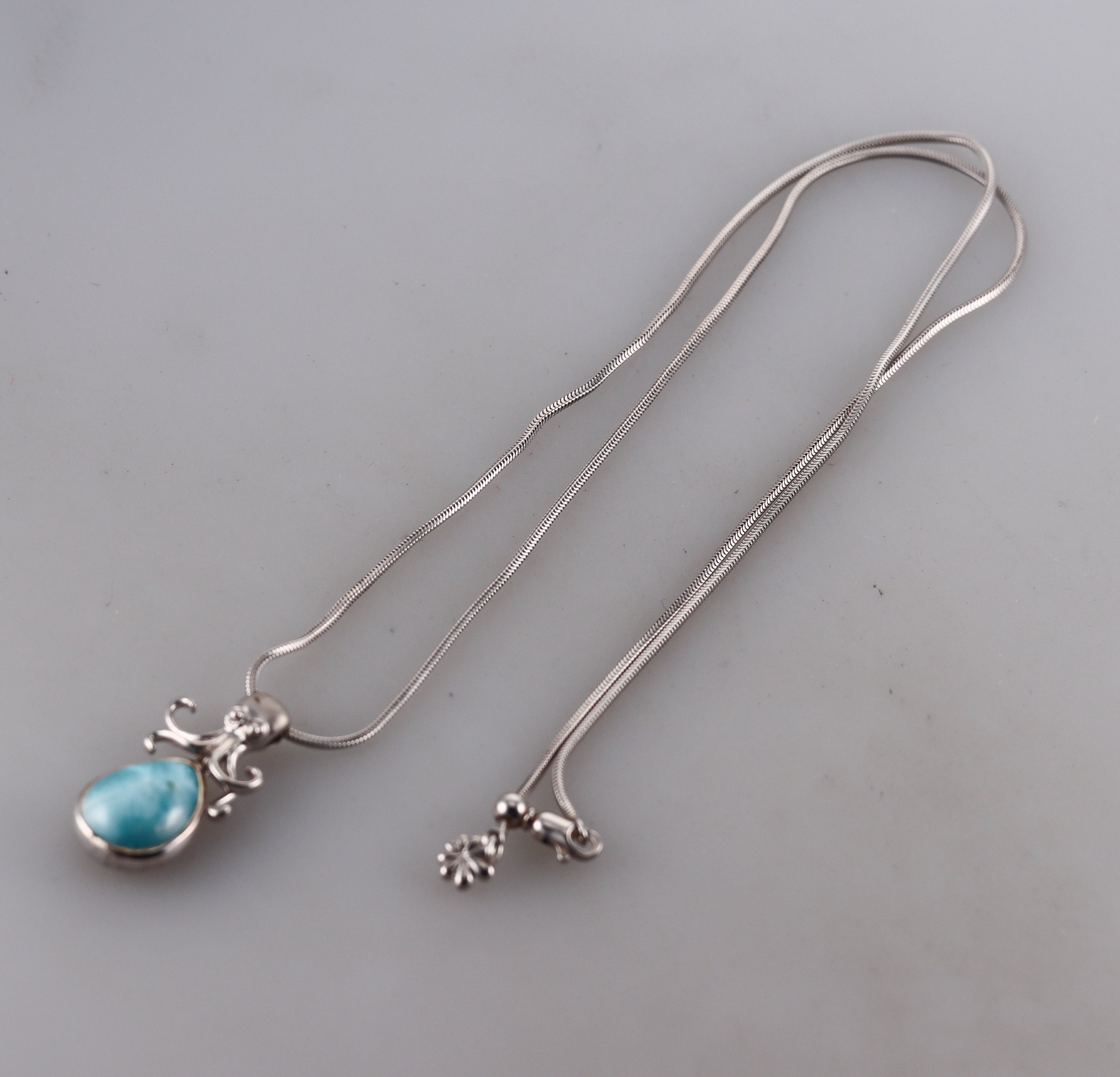 MarahLago Sterling Silver Octopus Larimar Pendant Necklace Retail $290 #039