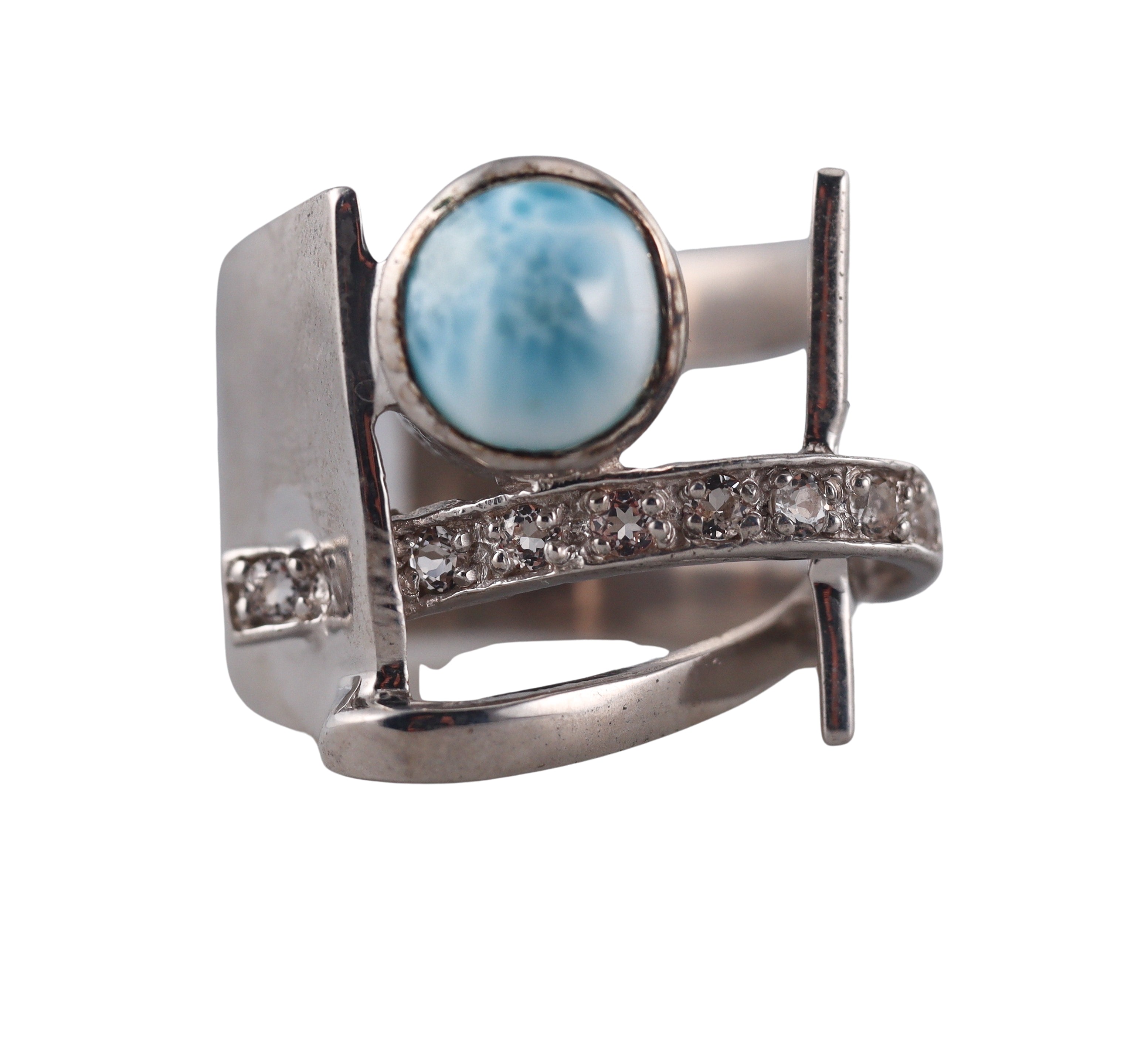 Marahlago Sterling Silver Larimar White Sapphire Ring Retail $280 #05