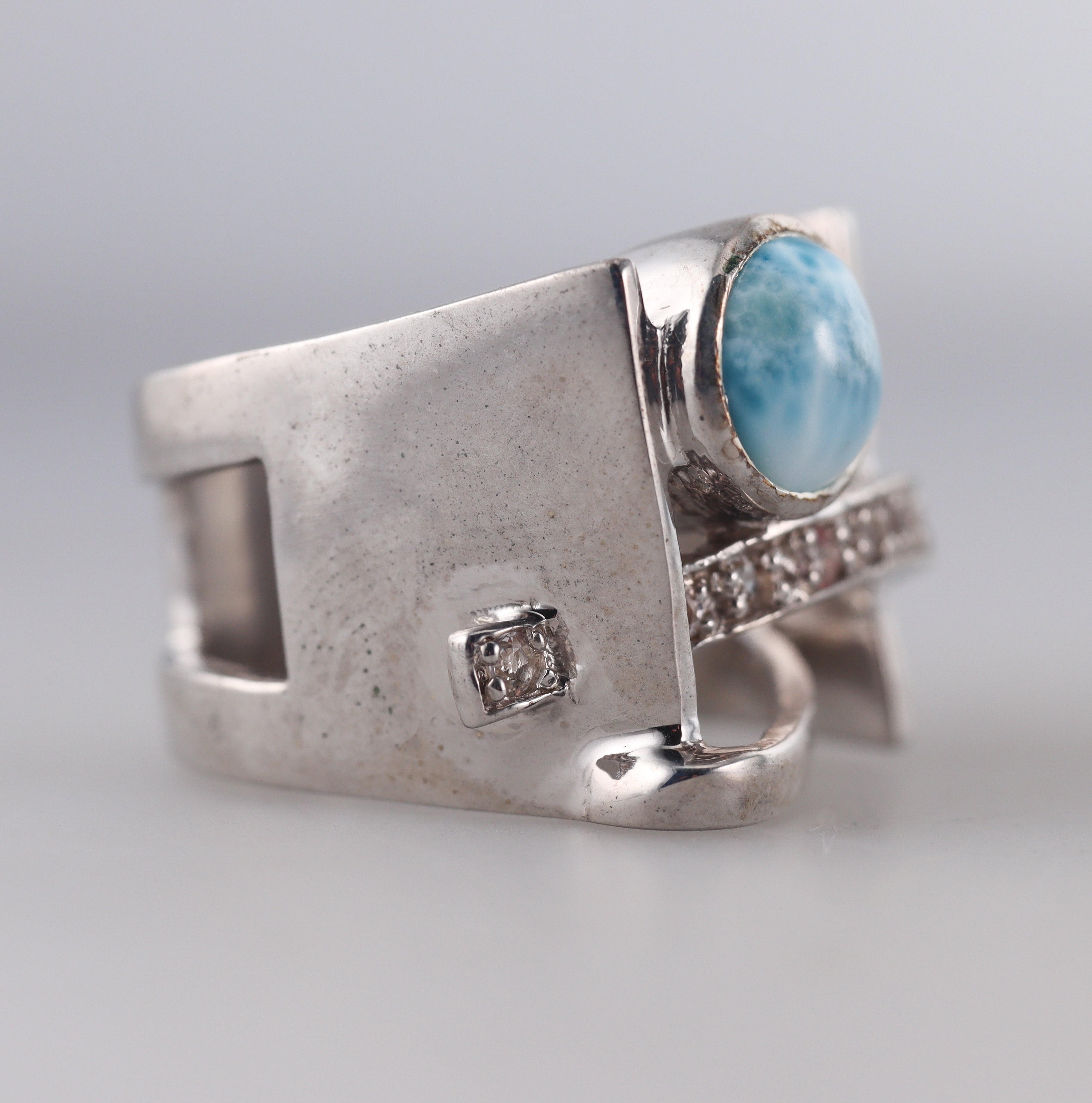 Marahlago Sterling Silver Larimar White Sapphire Ring Retail $280 #05