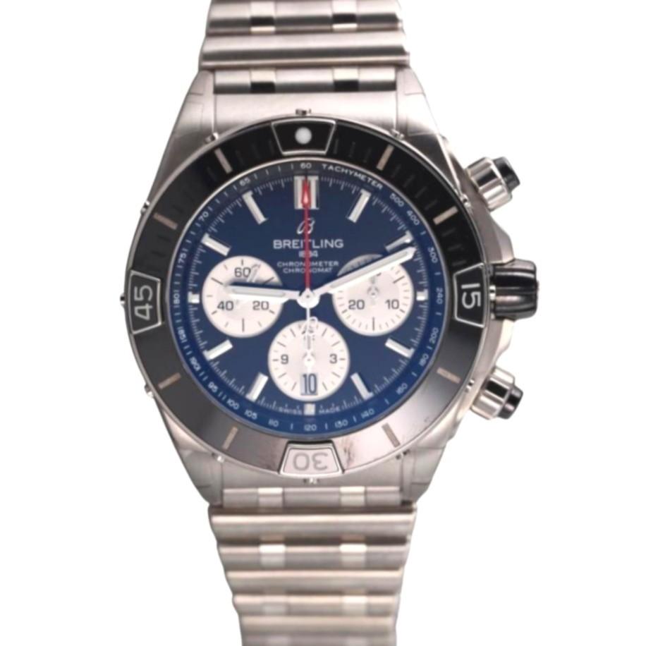 Breitling Super Chronomat B01 44 Black Steel Chronograph Watch AB0136