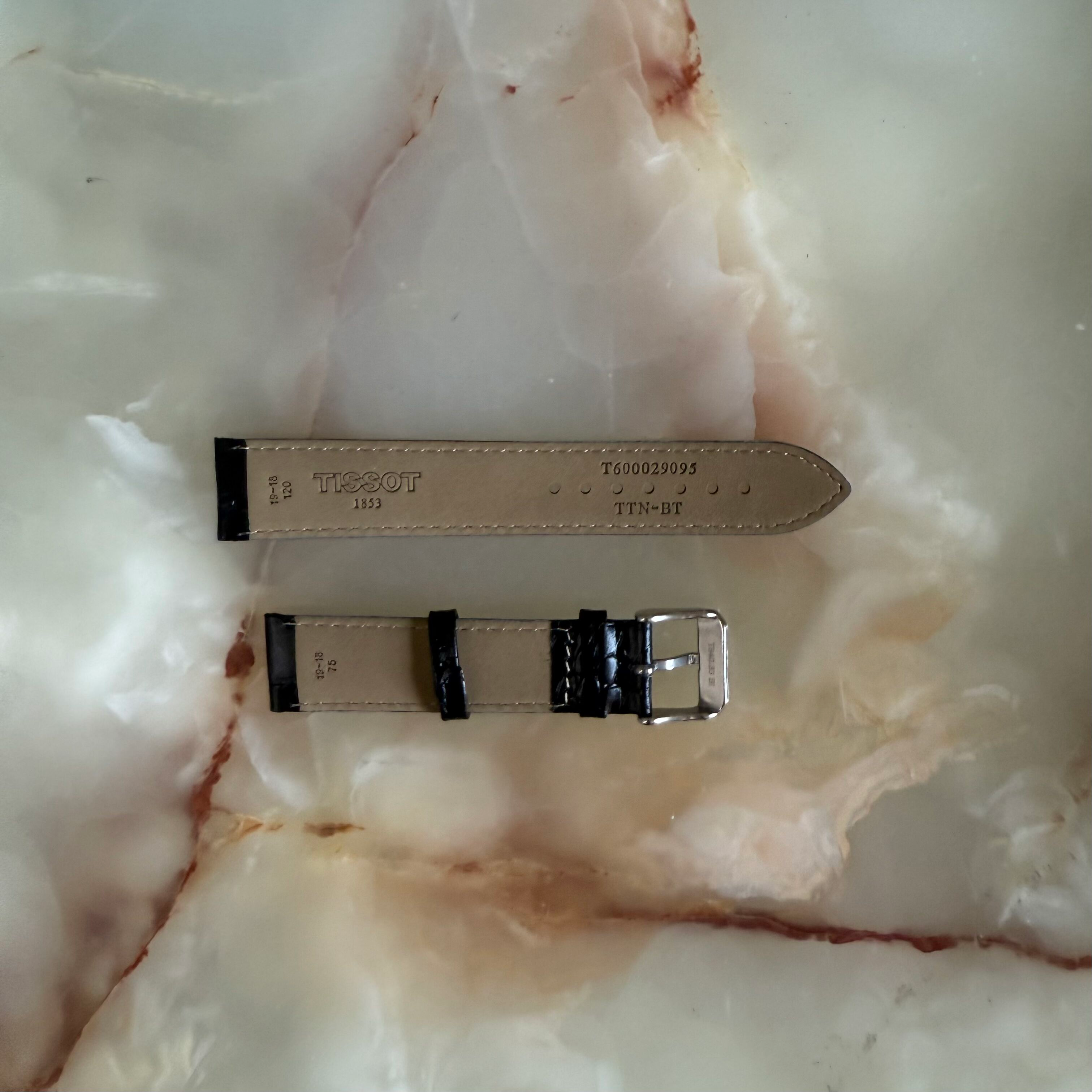 Authentic Tissot Back Crocodile Watch Strap Band 19mm w Buckle T600029095