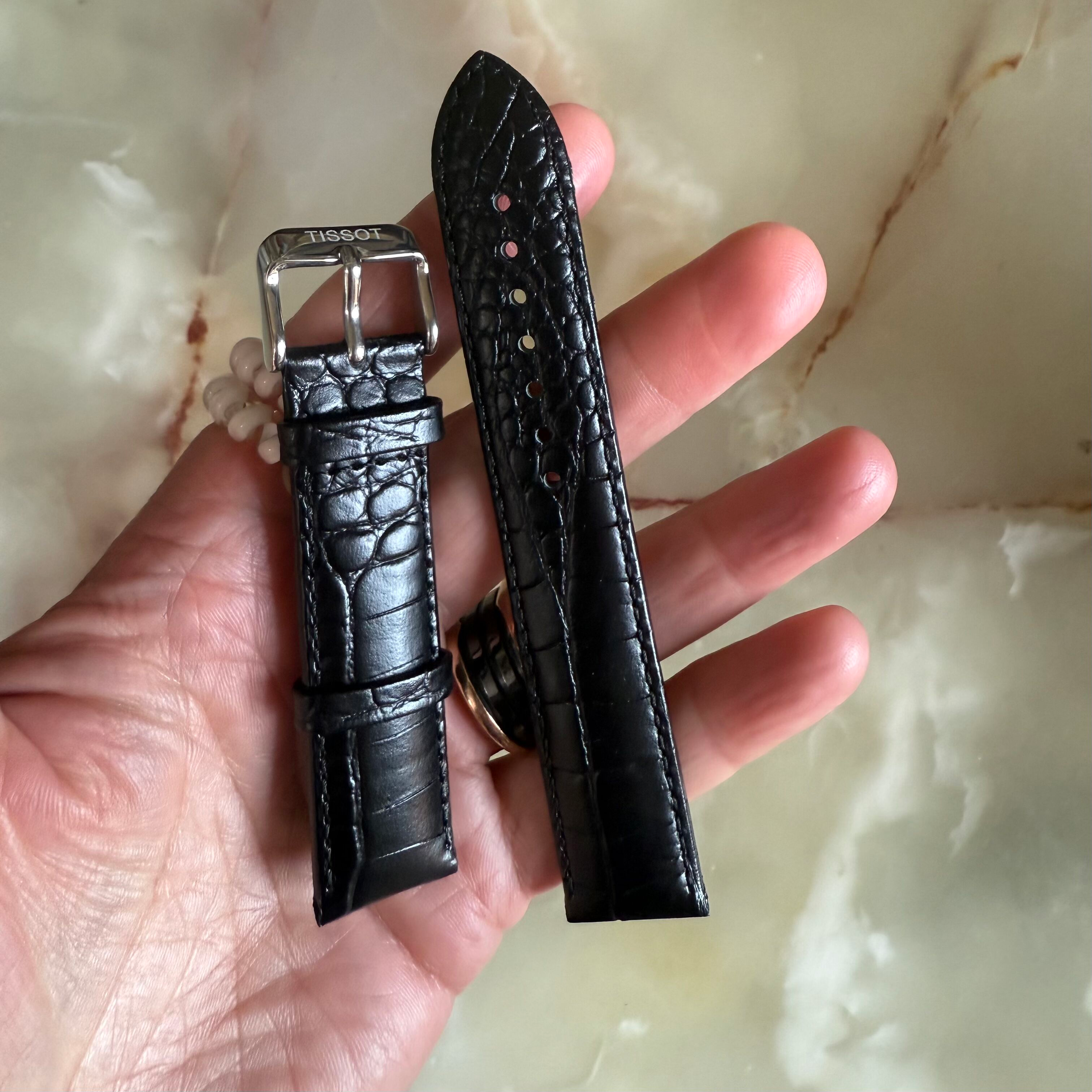 Authentic Tissot Back Crocodile Watch Strap Band 19mm w Buckle T600029095