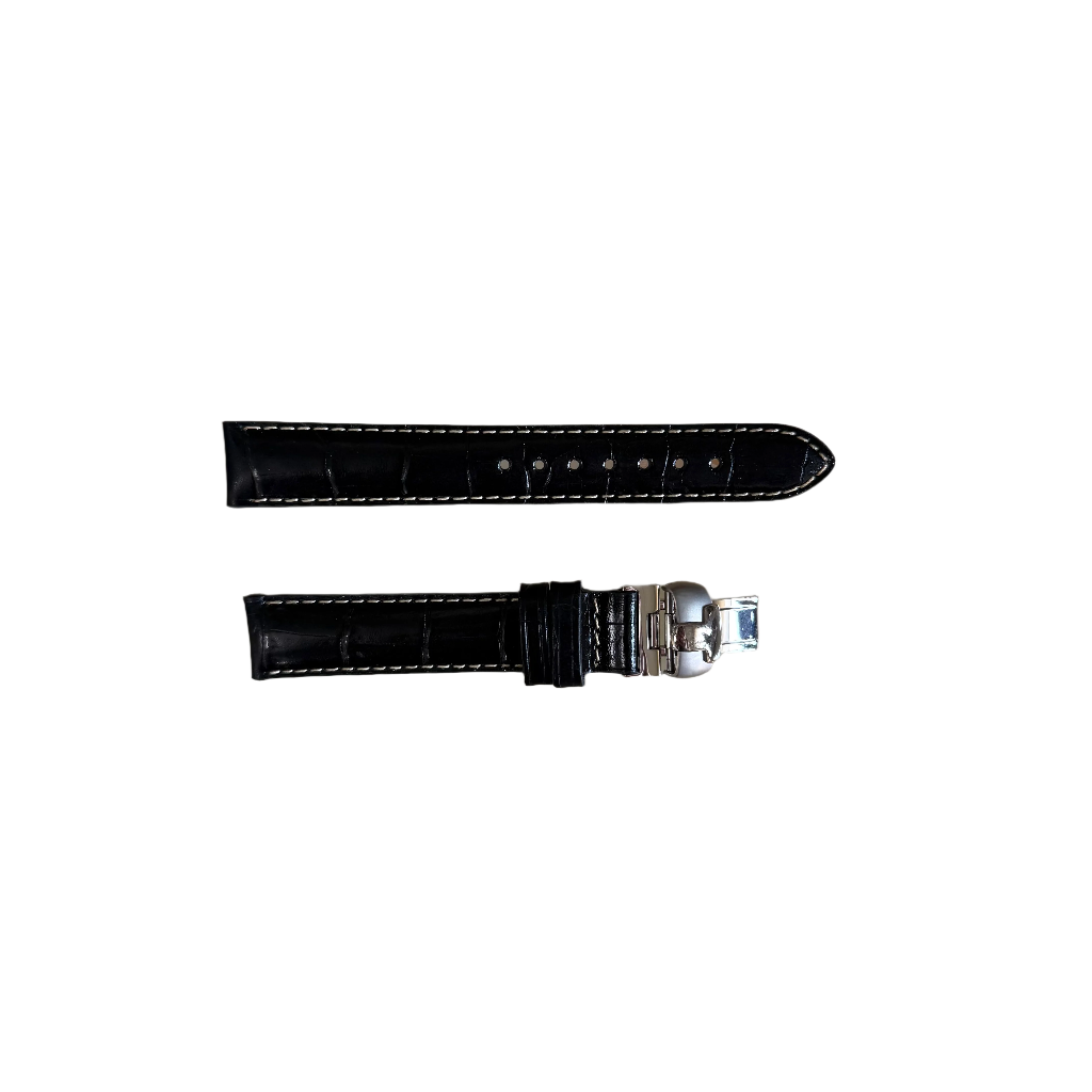 Authentic Tissot Black Genuine Leather Watch Strap Band 15mm w Deployant Buckle T600027412