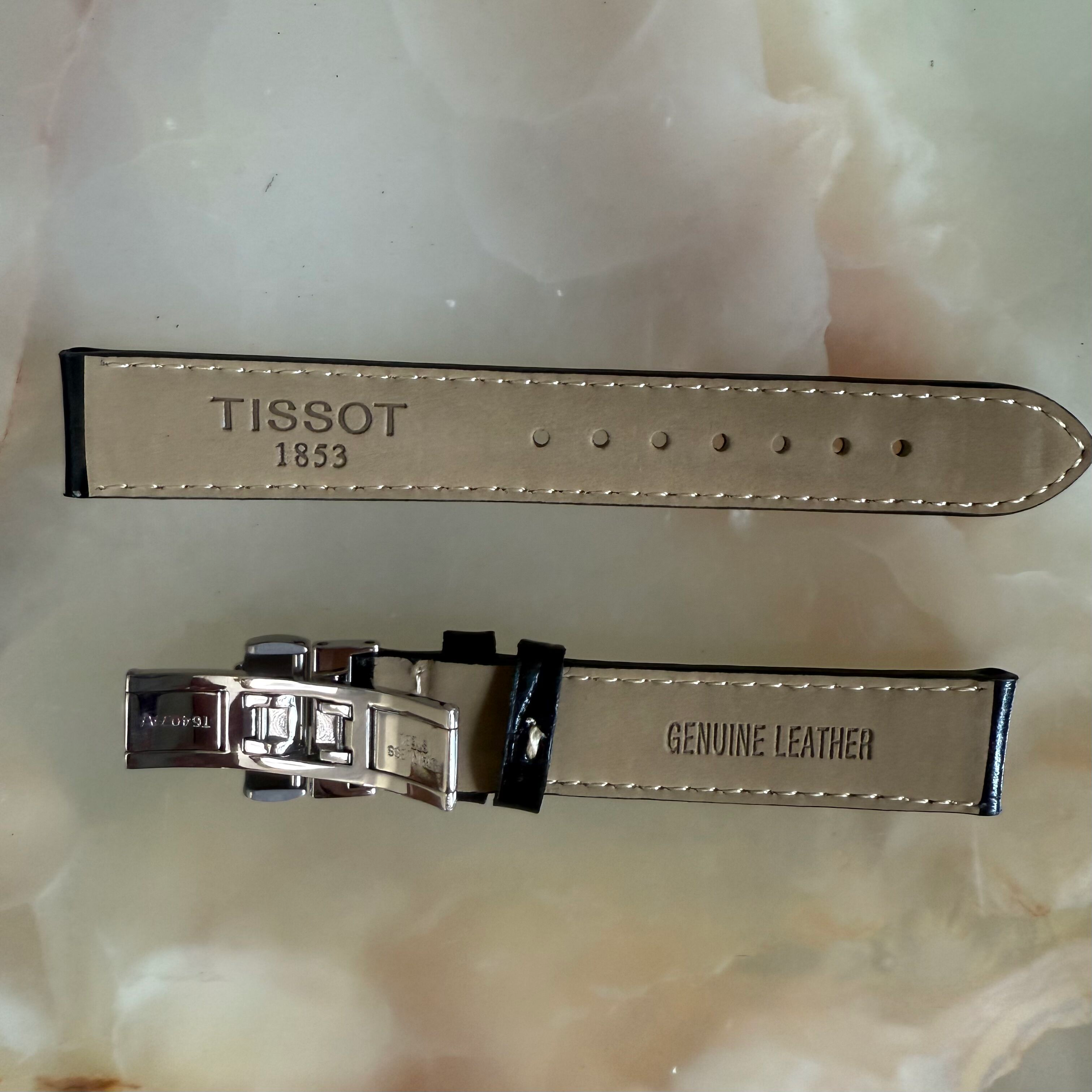 Authentic Tissot Black Genuine Leather Watch Strap Band 15mm w Deployant Buckle T600027412