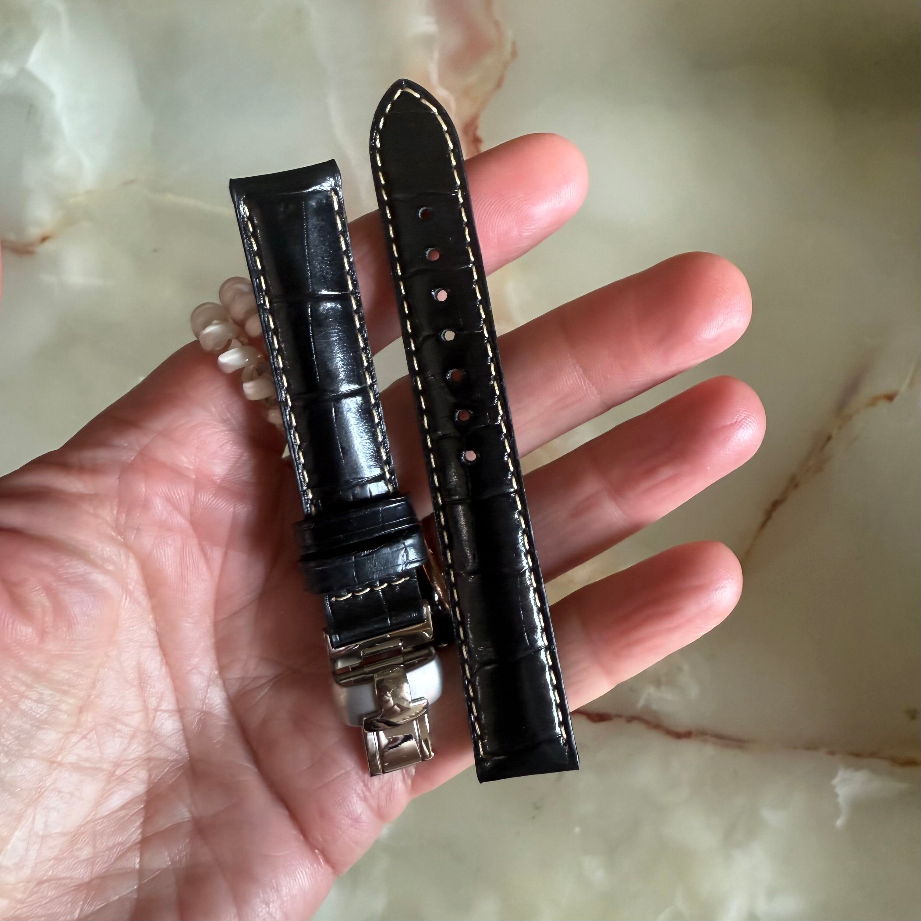Authentic Tissot Black Genuine Leather Watch Strap Band 15mm w Deployant Buckle T600027412