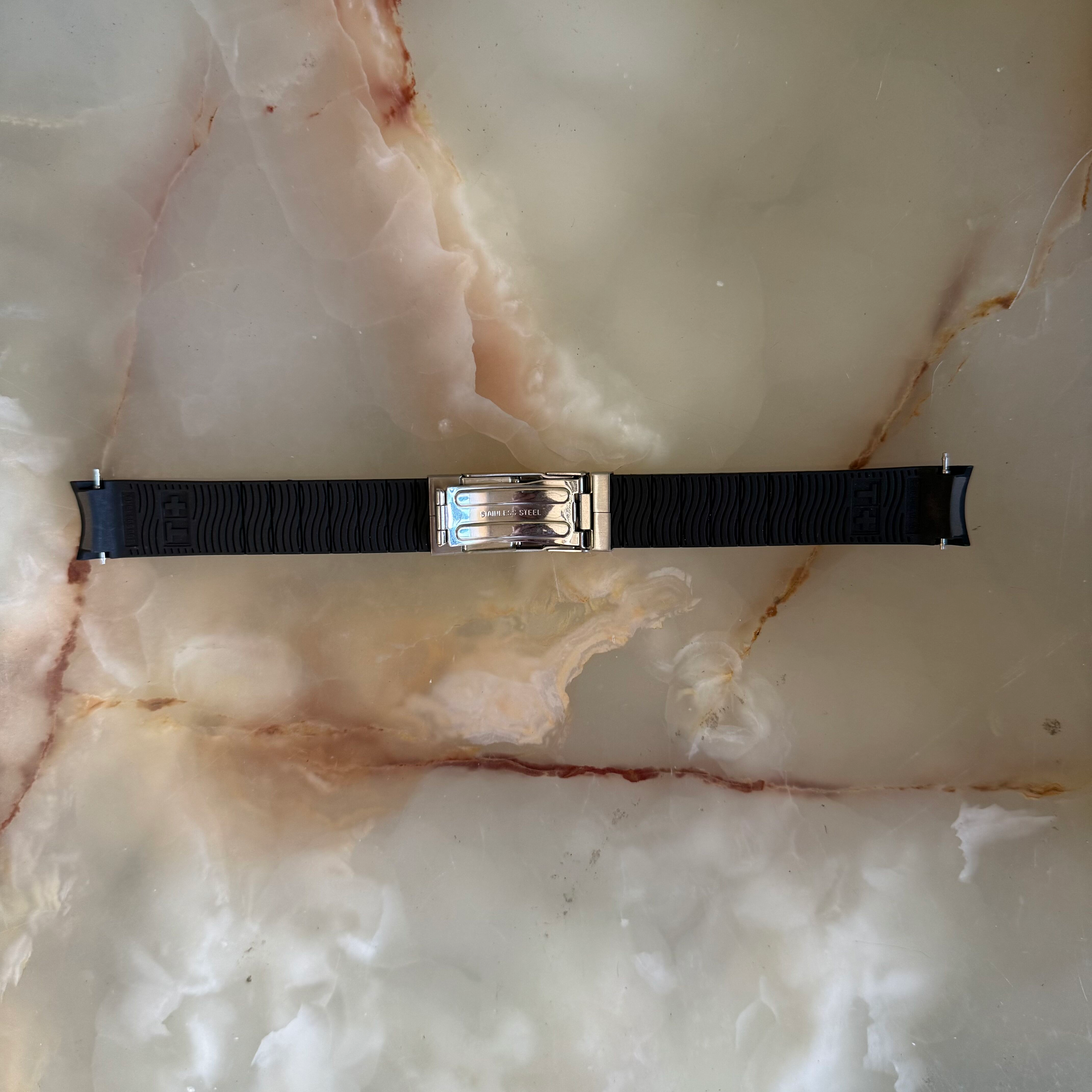 Authentic Tissot Black Rubber Watch Strap Band 19mm w Deployant Buckle E00595.19.18