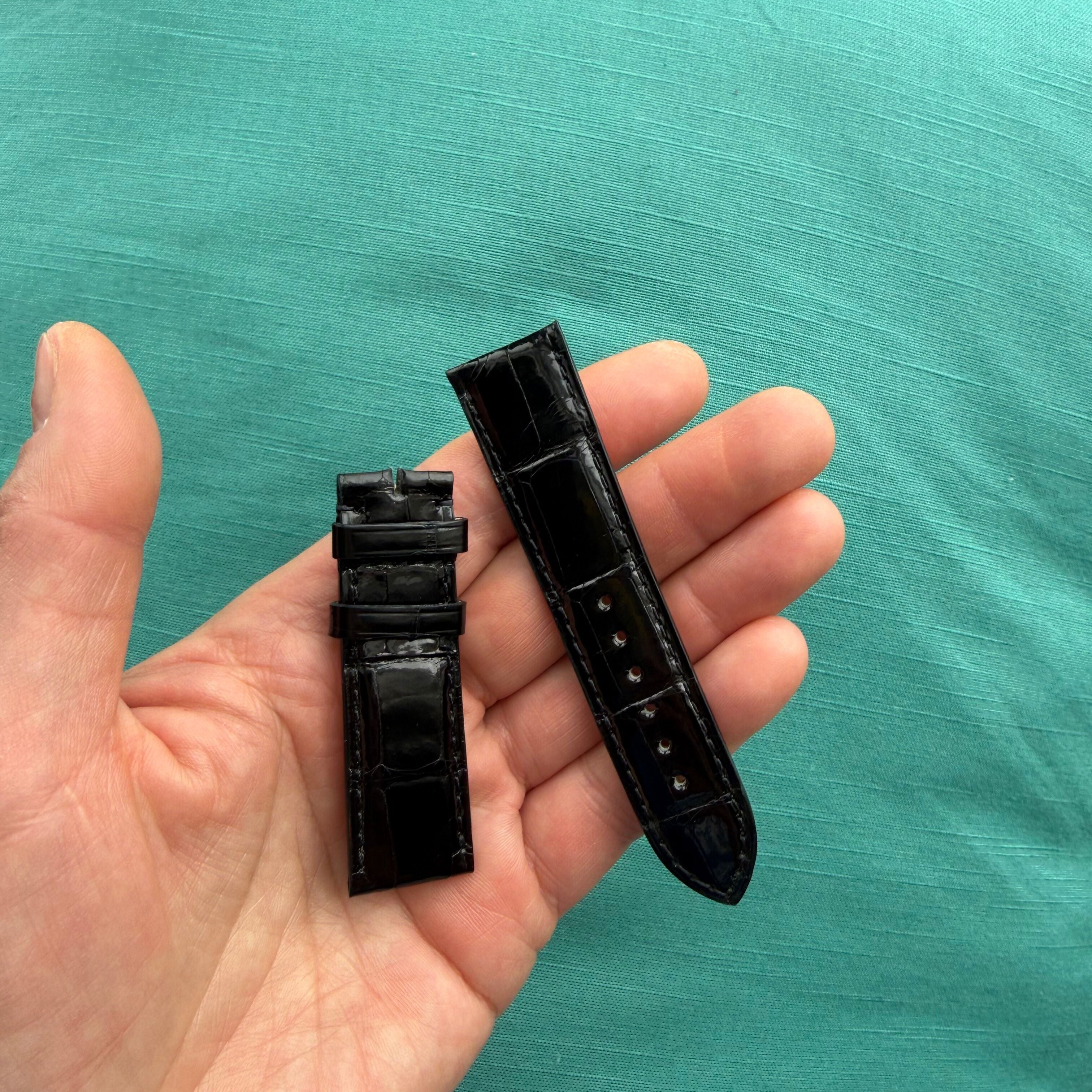 Authentic Cartier Black Alligator Padded & Stitched Watch Strap Band 20mm KD18Q037