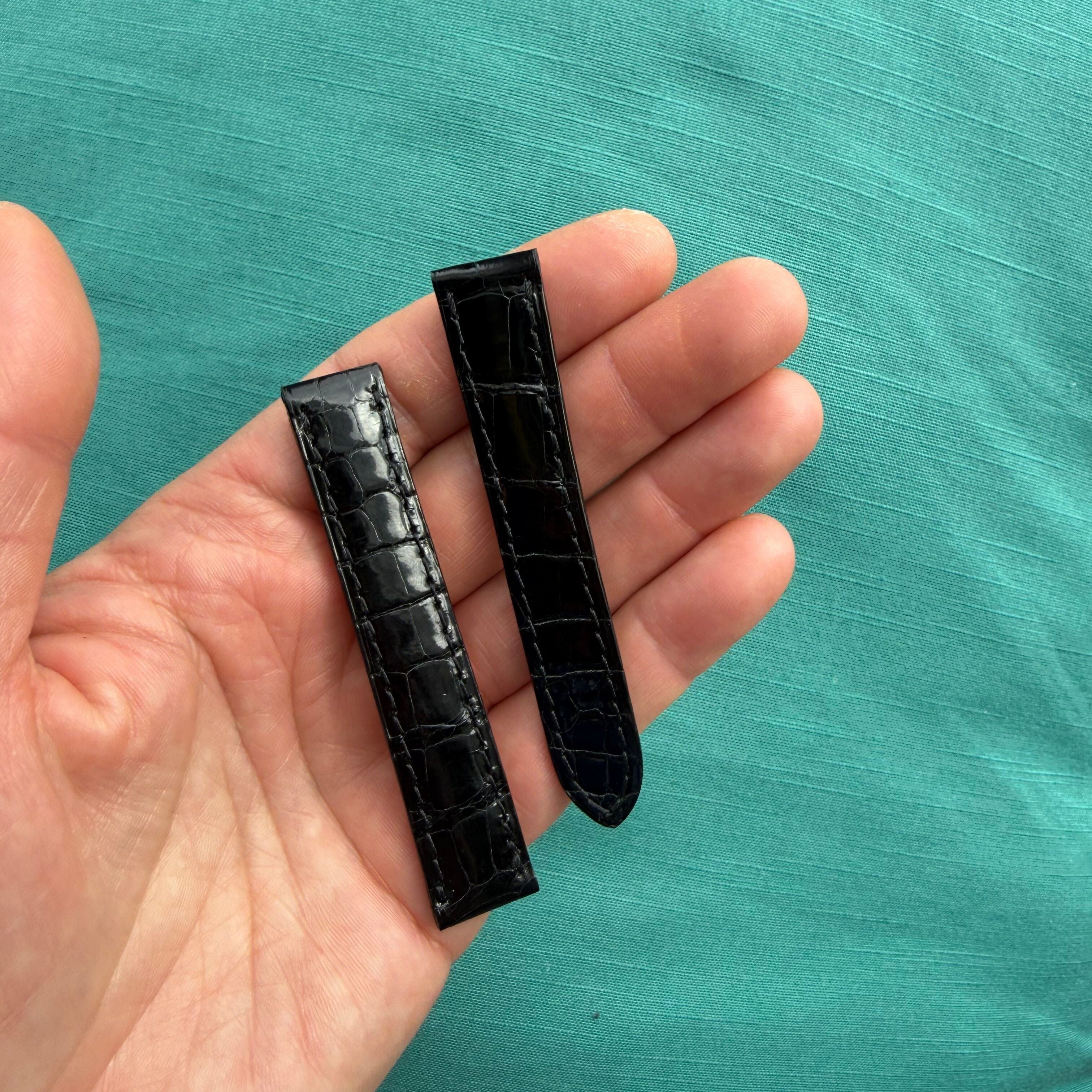 Authentic Cartier Black Alligator Padded & Stitched Watch Strap Band 15mm KD53CP40