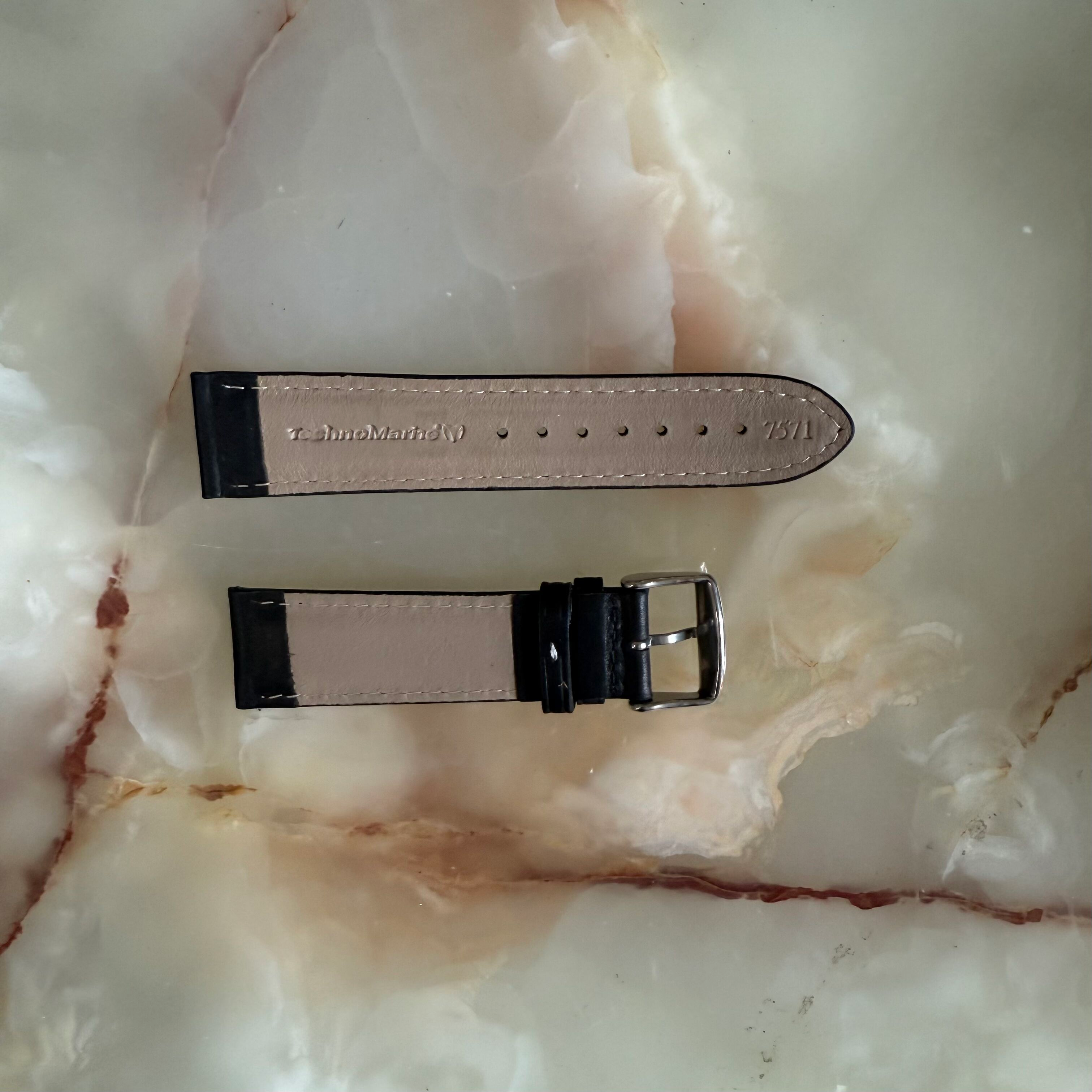 Authentic TechnoMarine Black Leather Watch Strap Band 21mm w Buckle