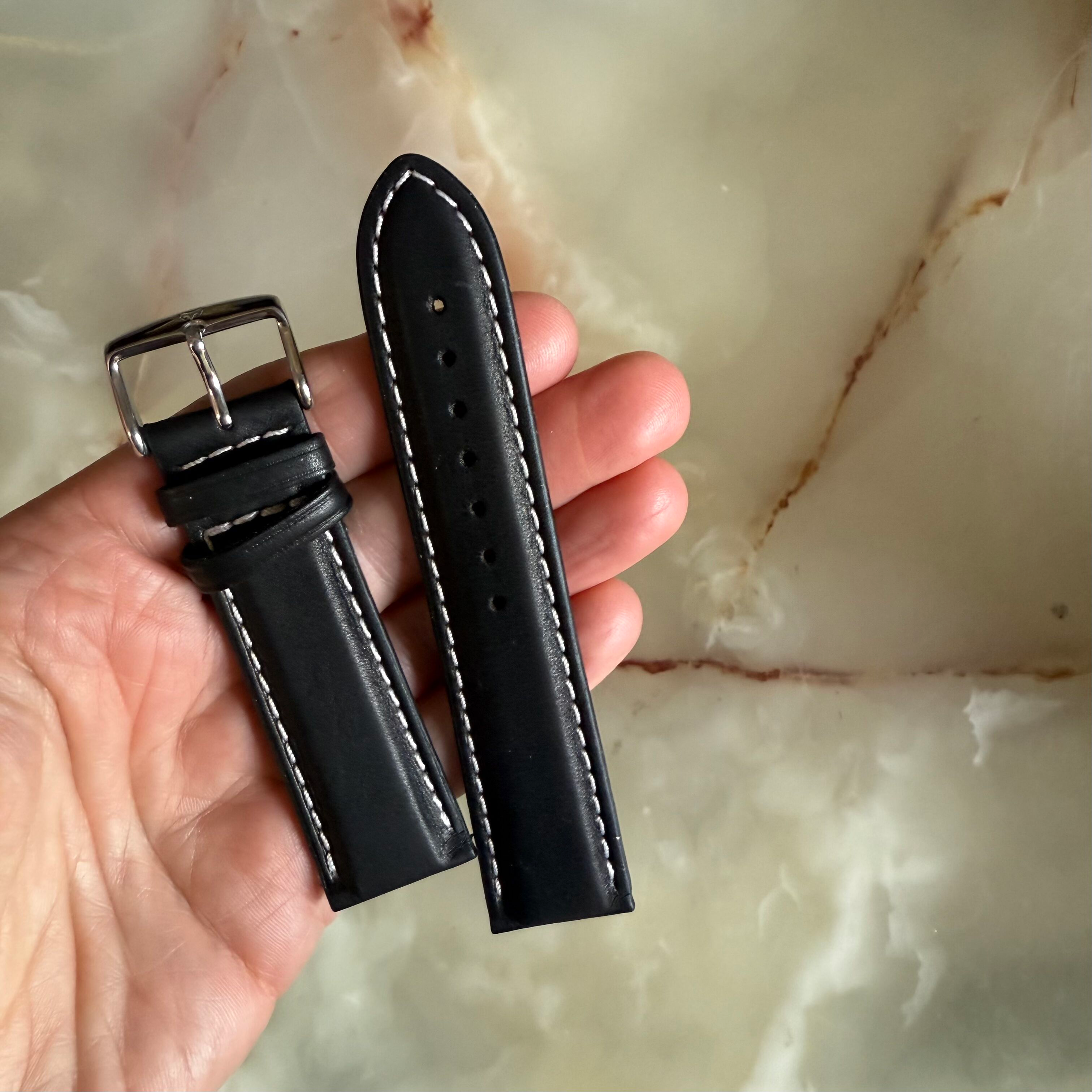 Authentic TechnoMarine Black Leather Watch Strap Band 21mm w Buckle