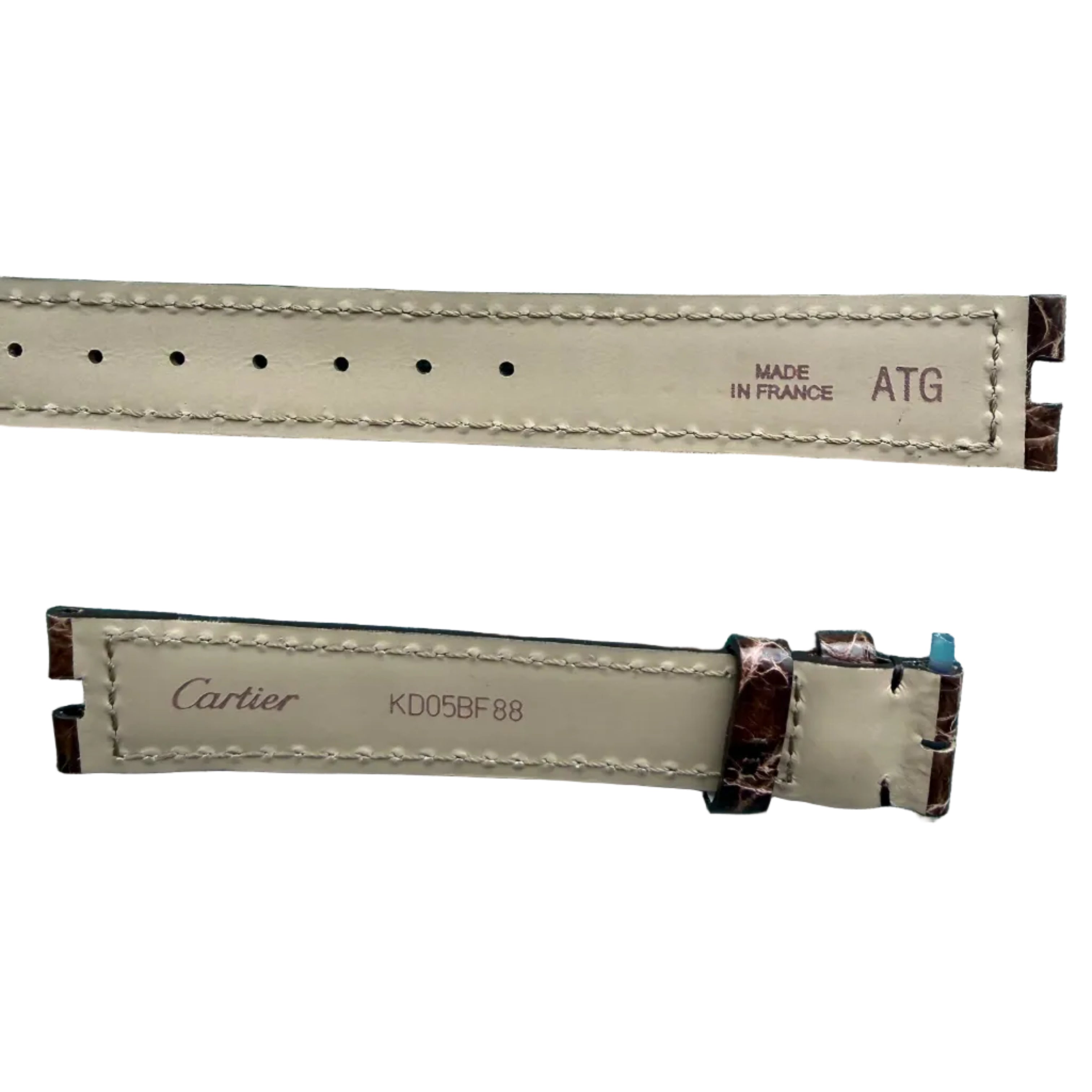 Authentic Cartier Brown Alligator Padded & Stitched Watch Strap Band 16mm KD05BF88