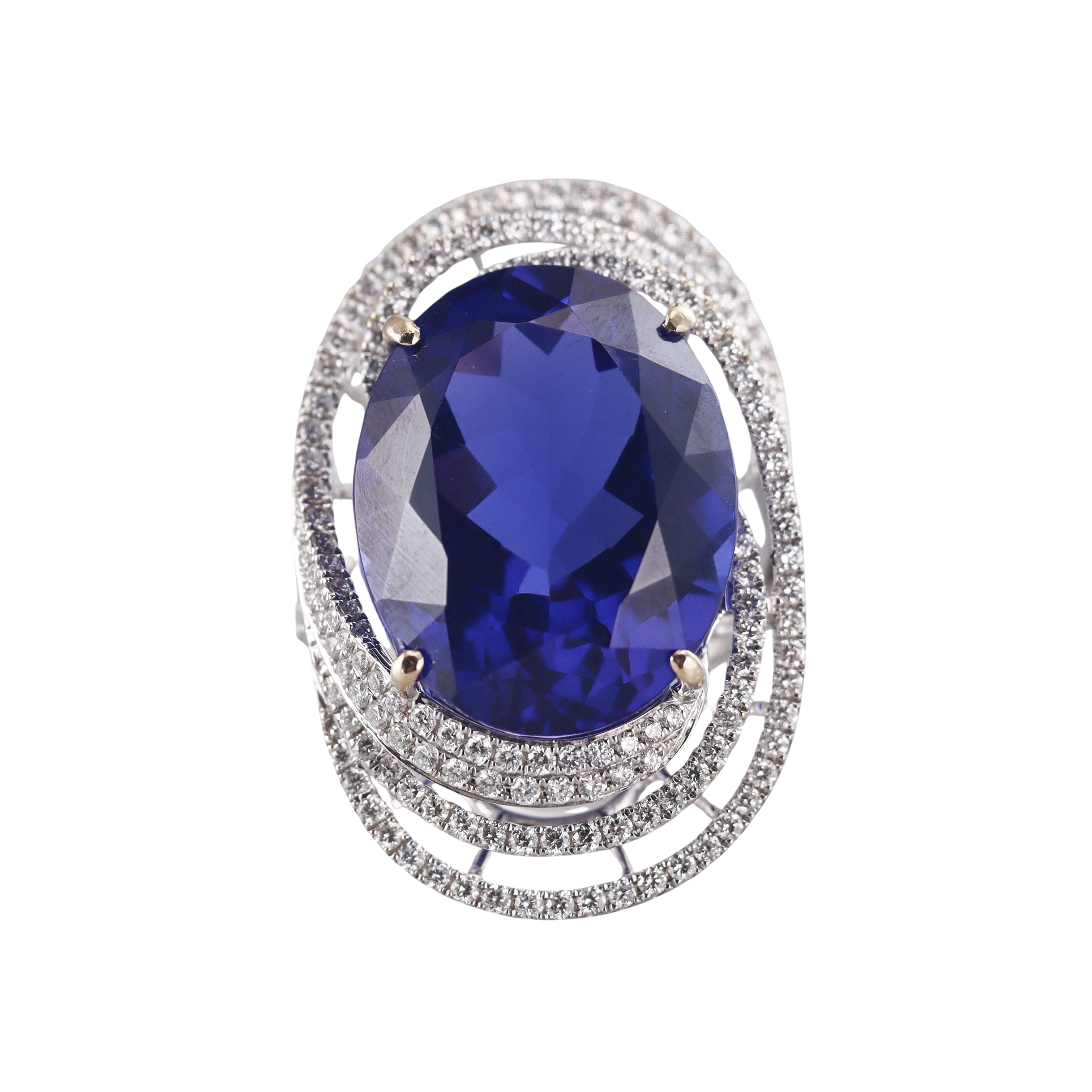 18k Solid Gold Lab Grown 17 Carats Tanzanite Diamond Ring