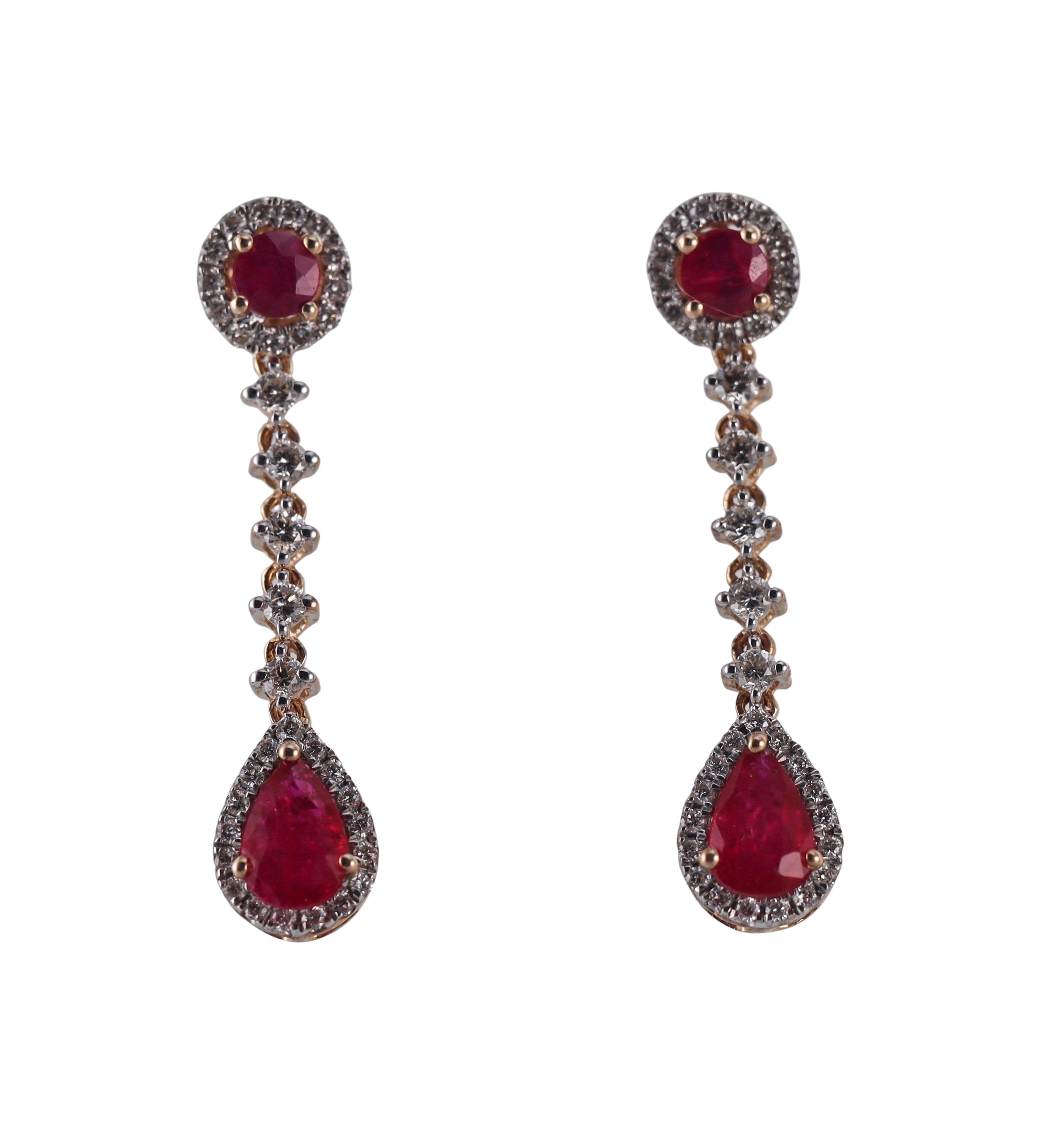 Kallati Ruby Diamond Gold Drop Earrings